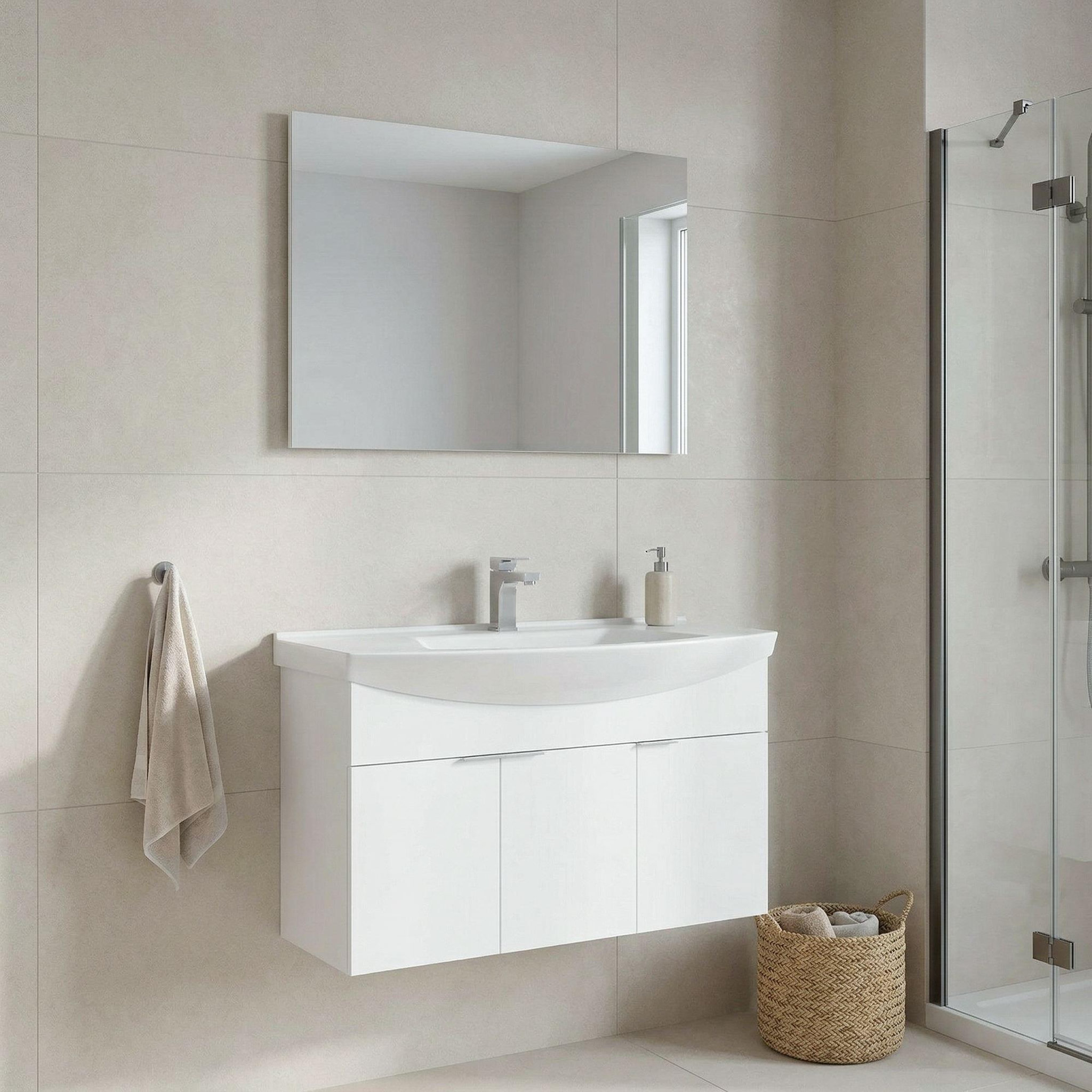 Voir la diapositive 2 : Habitat et Jardin Meuble avec simple vasque et miroir  Purus 100  - 100 x 50 x 58 cm - White