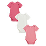 Petit Béguin Lot de 3 bodies bébé manches courtes Anaelle. Coloris disponibles : Rose