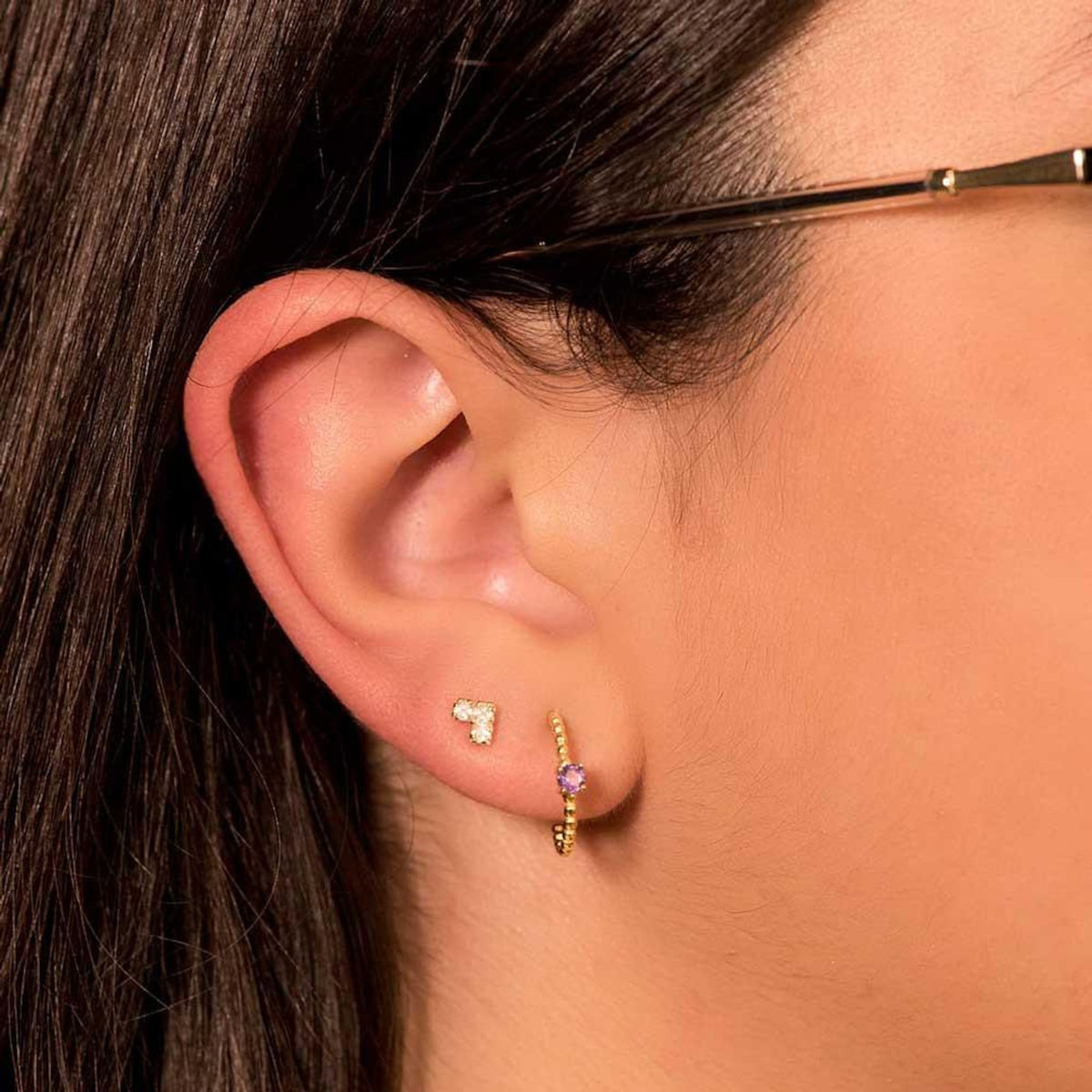 L'ATELIER D'AZUR Boucles d'Oreilles Demi Créoles Améthystes - Or 18 Carats 750 Jaune
