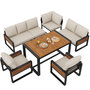 Voir la diapositive 1 : MERAX Salon de jardin repas 8 places en métal et bois massif avec canapé, table à manger, coussins