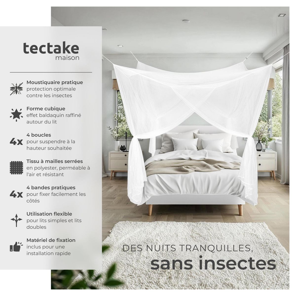 tectake Moustiquaire pour lits simples et doubles blanc