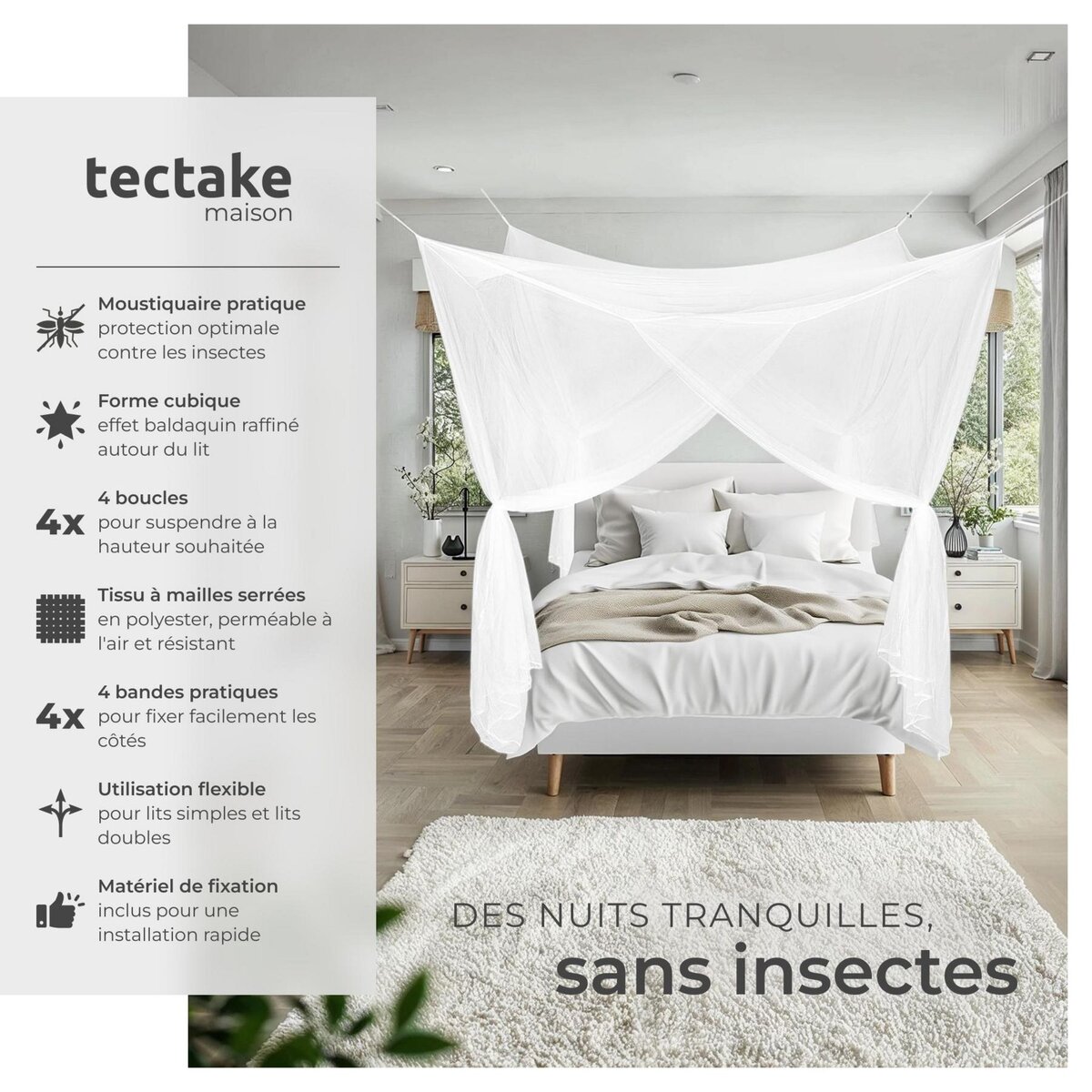 tectake Moustiquaire pour lits simples et doubles blanc