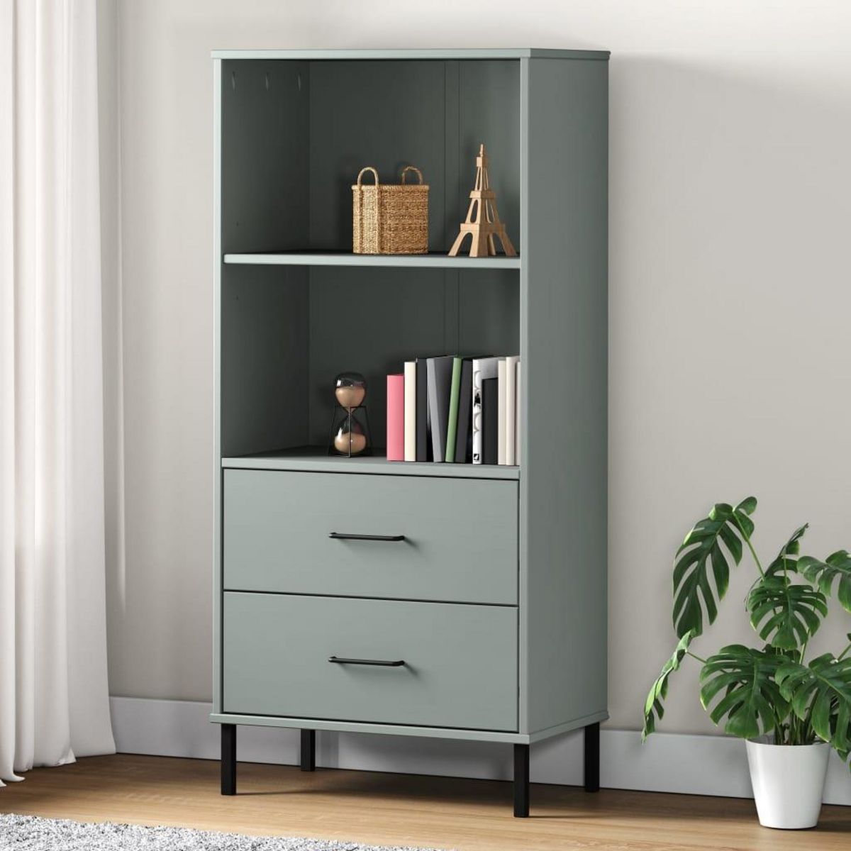 VIDAXL Bibliotheque a 2 tiroirs Gris 60x35x128,5 cm Bois massif OSLO