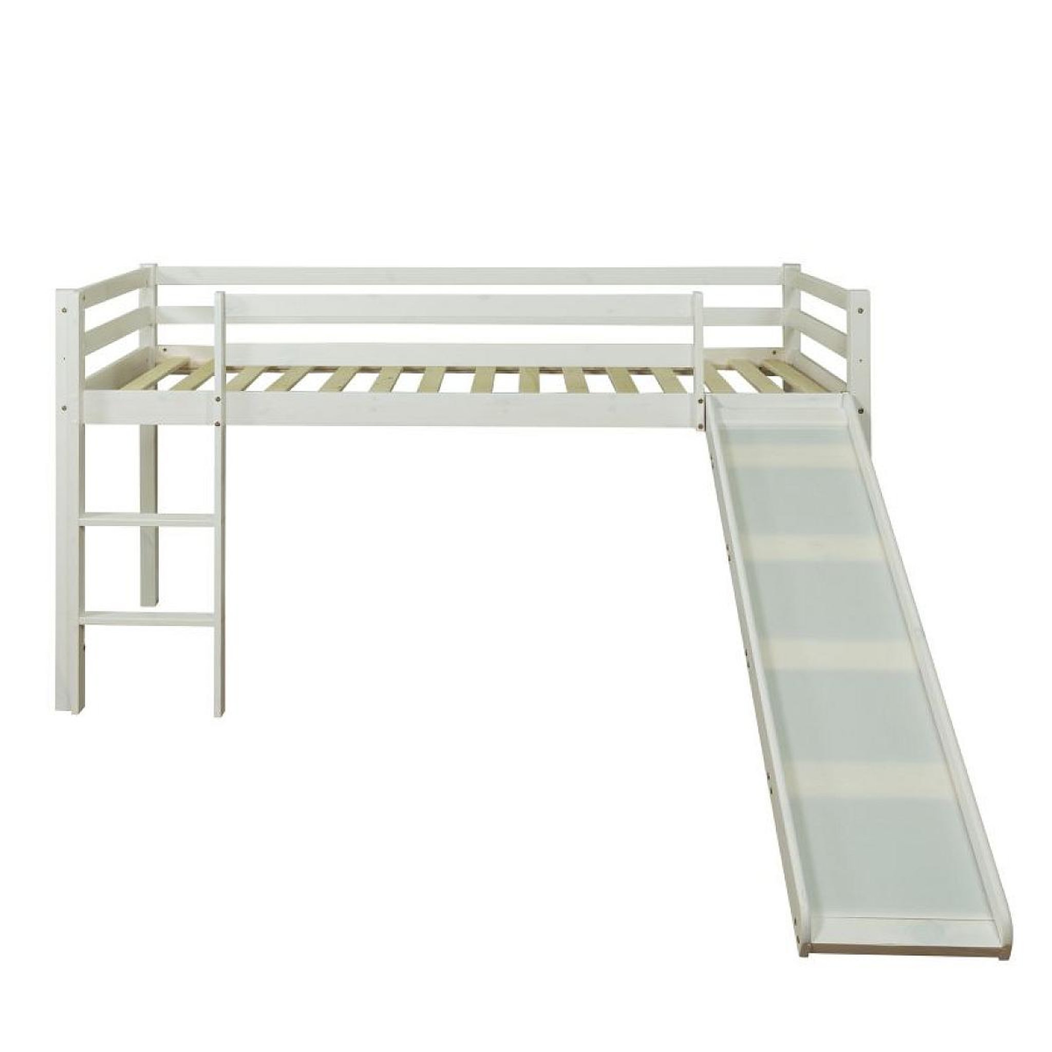 Voir la diapositive 3 : HomeStyle4U Lit blanc mi-haut avec matelas sommier à lattes