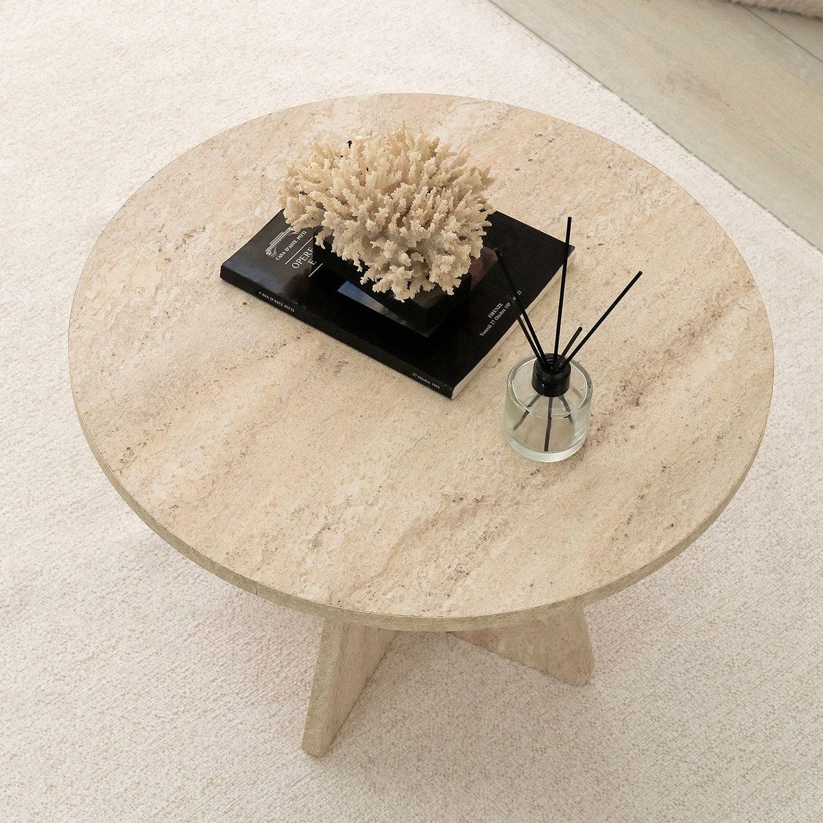 TOILINUX Table basse ronde effet travertin VALENCE - Beige