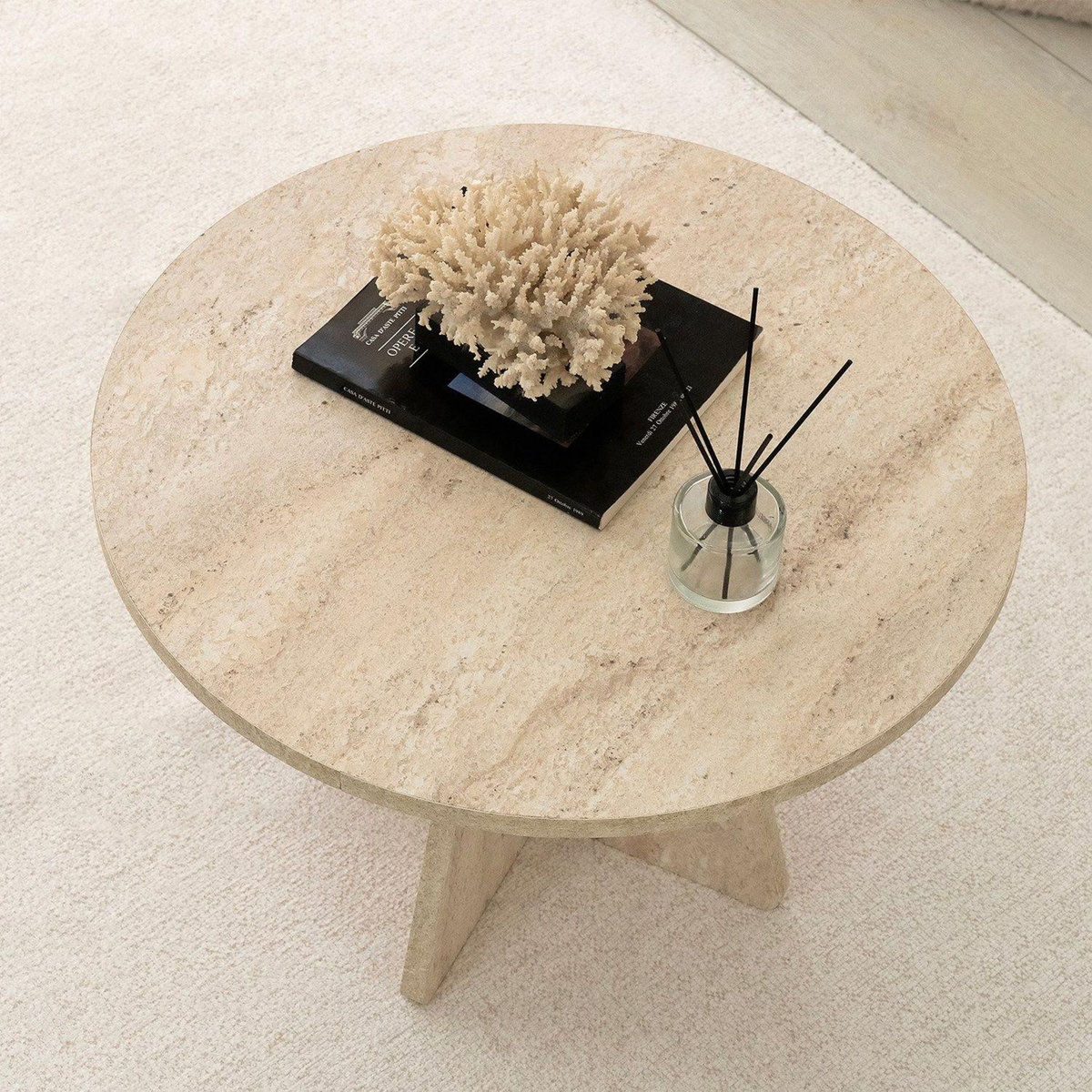 TOILINUX Table basse ronde effet travertin VALENCE - Beige