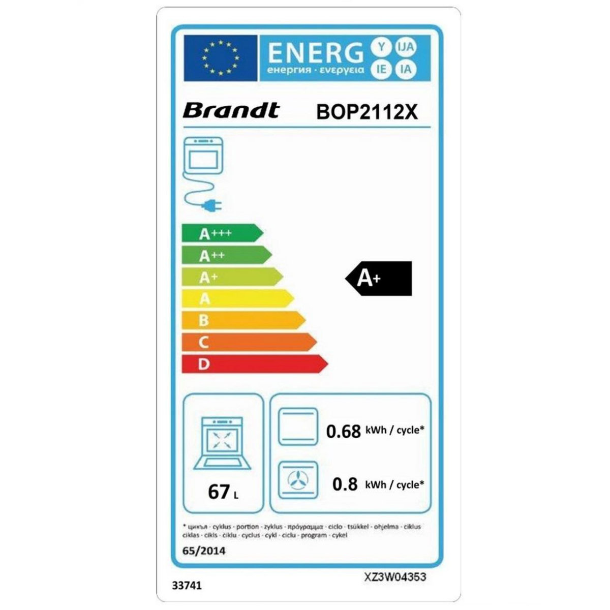 BRANDT Four intégrable multifonction 67l 60cm pyrolyse inox - BOP2112X