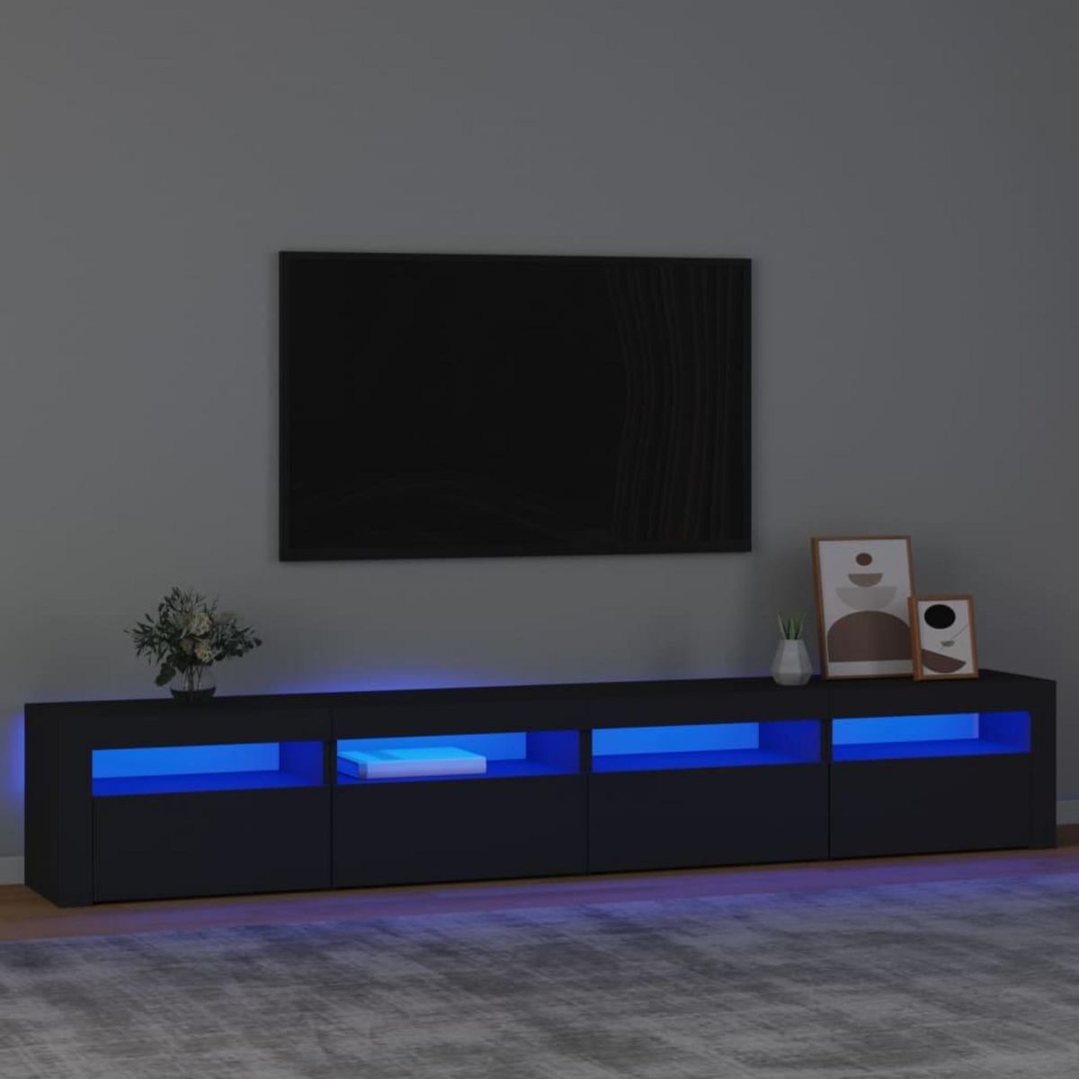 VIDAXL Meuble TV avec lumieres LED Noir 240x35x40 cm