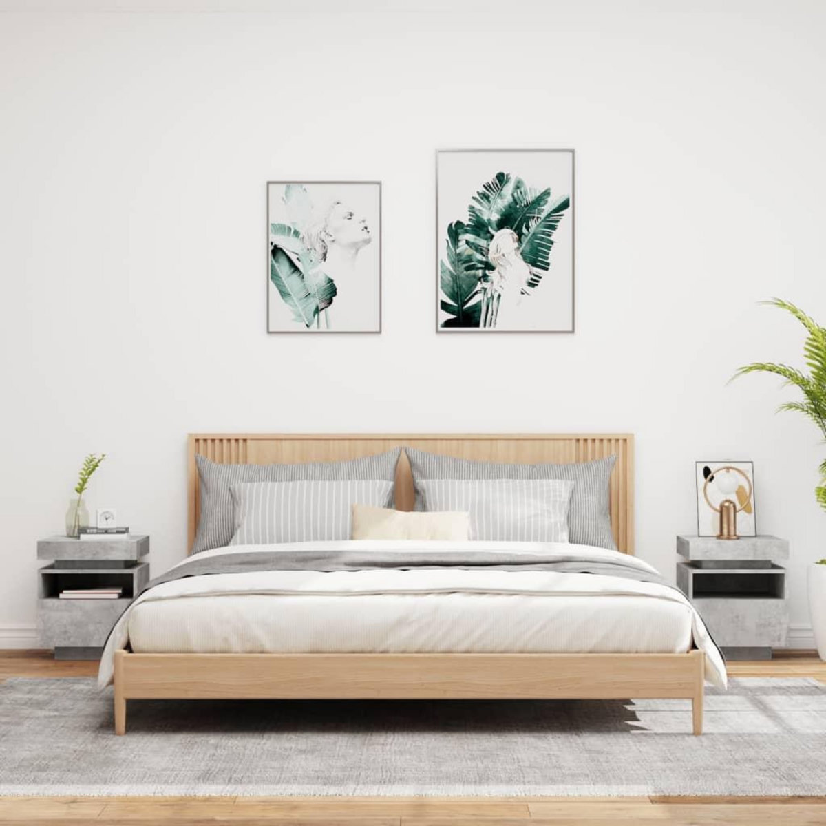 VIDAXL Armoires de chevet avec lumieres LED 2 pcs gris beton