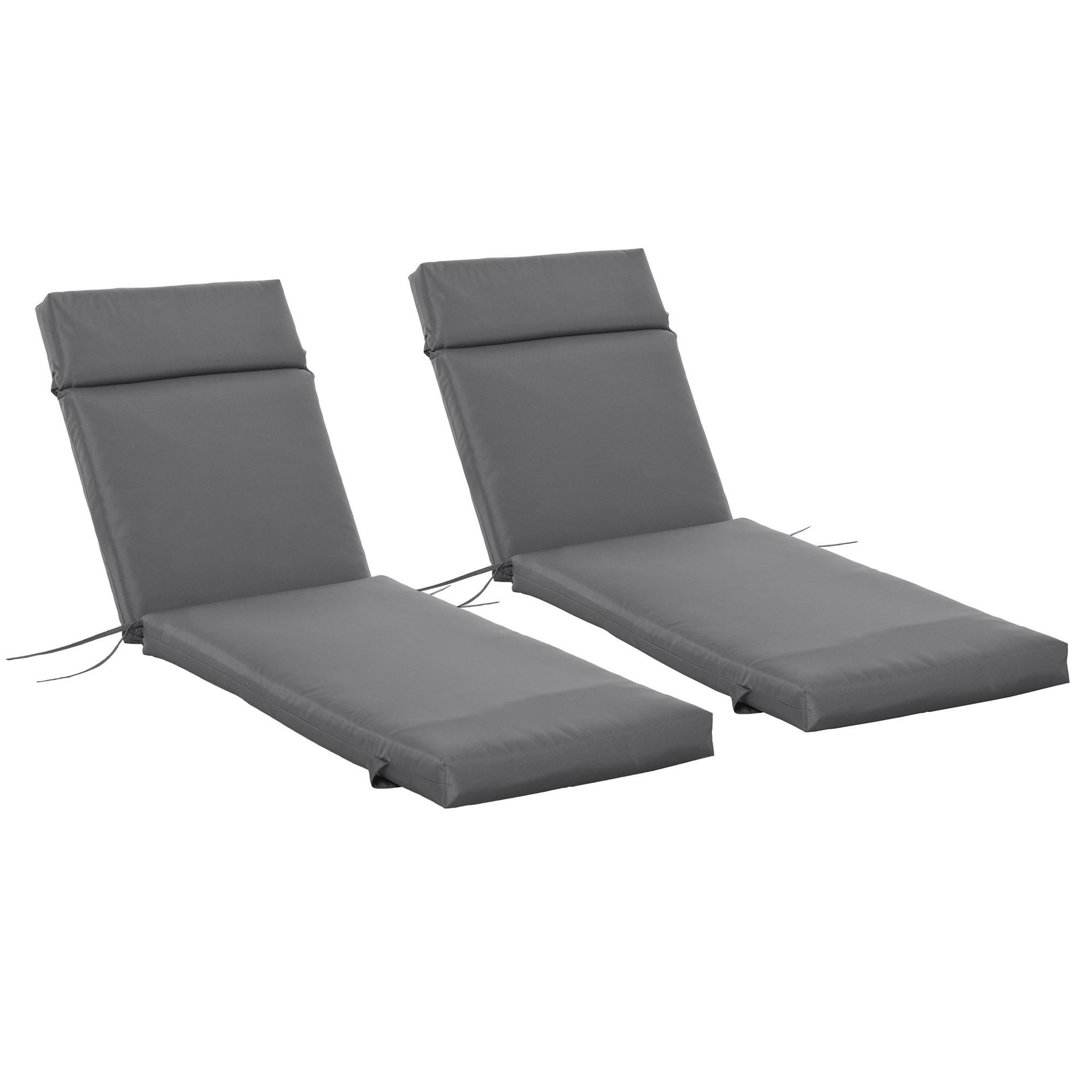 OUTSUNNY Lot de 2 matelas pour bain de soleil transat - cordons et velcros d'attache - dim. 196L x 55l cm ép. 8 cm - polyester déperlant gris
