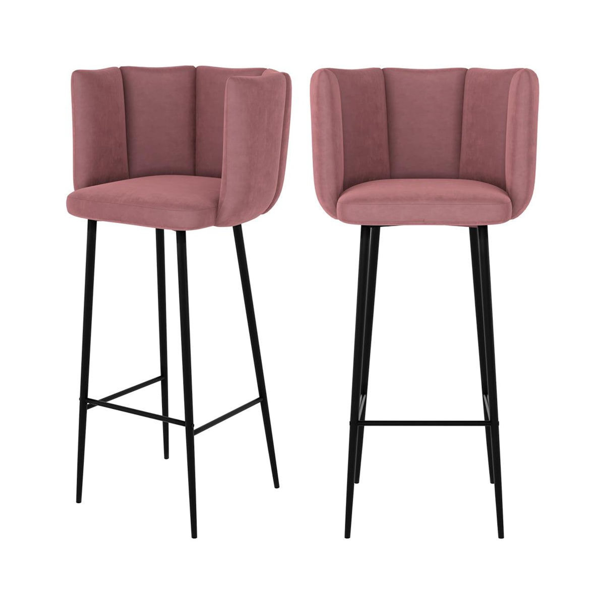 Rendez vous déco Lot de 2 chaises de bar en velours noir 75 cm - Rosy