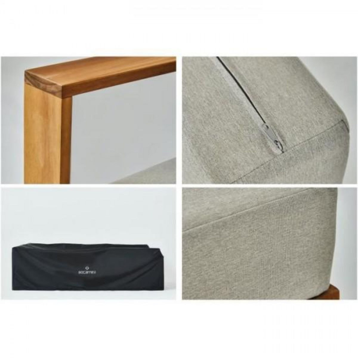 BOCARNEA Salon de jardin en bois d'Acacia FSC - 7 personnes - Levata - Lin