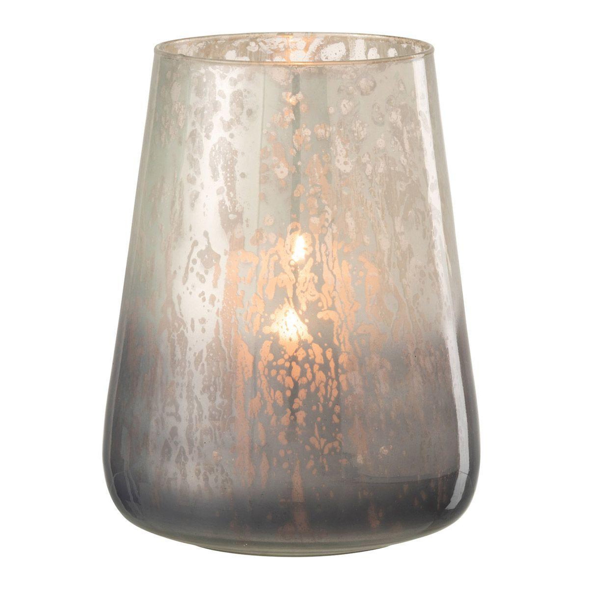 Voir la diapositive 2 : J-LINE Photophore design en verre  milky  22cm gris