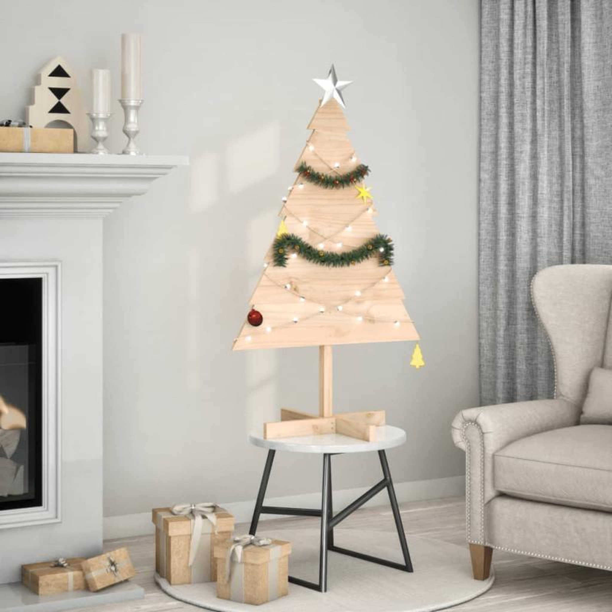 Voir la diapositive 1 : VIDAXL Arbre de Noël en bois pour décoration 110 cm bois massif