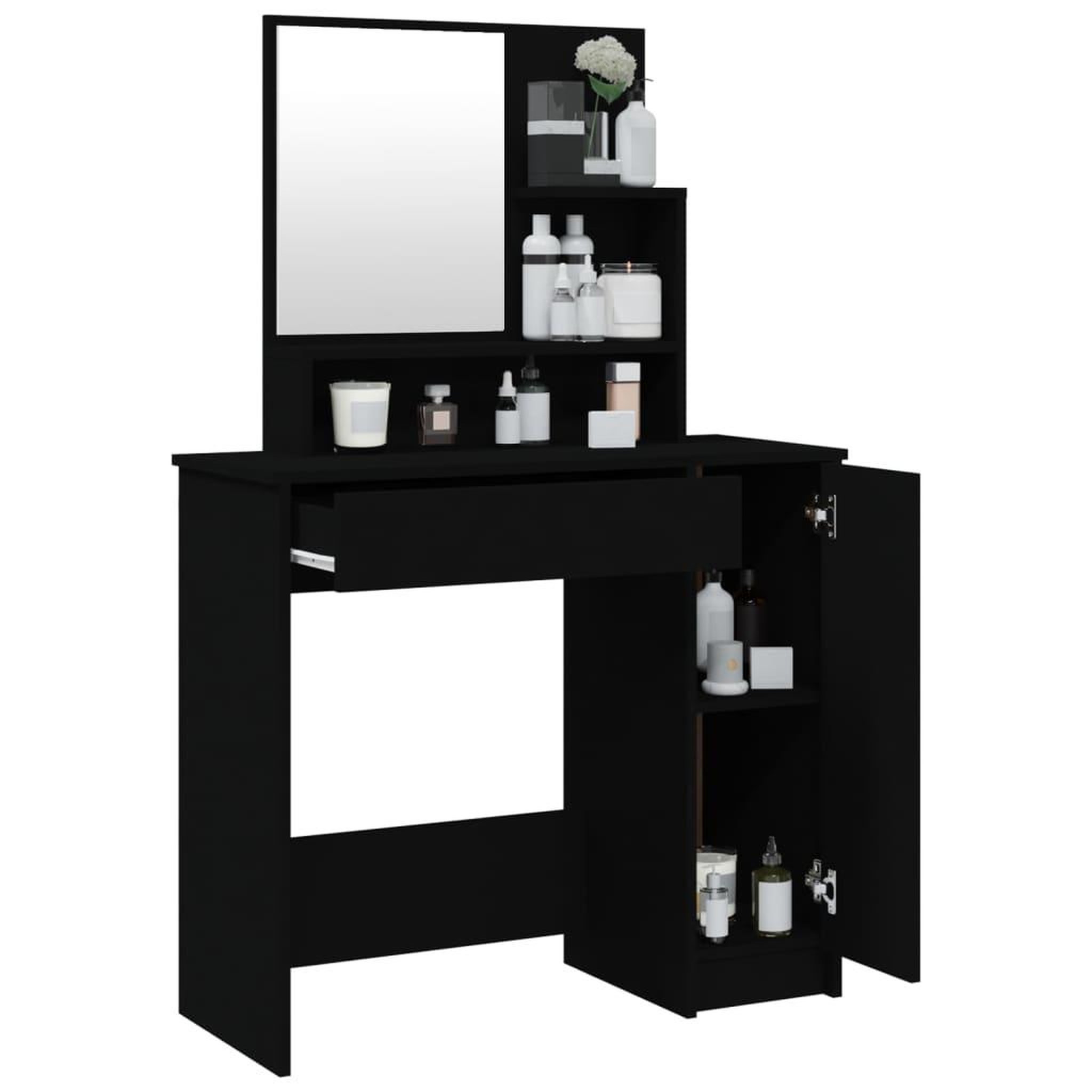 Voir la diapositive 5 : VIDAXL Coiffeuse avec miroir noir 86,5x35x136 cm