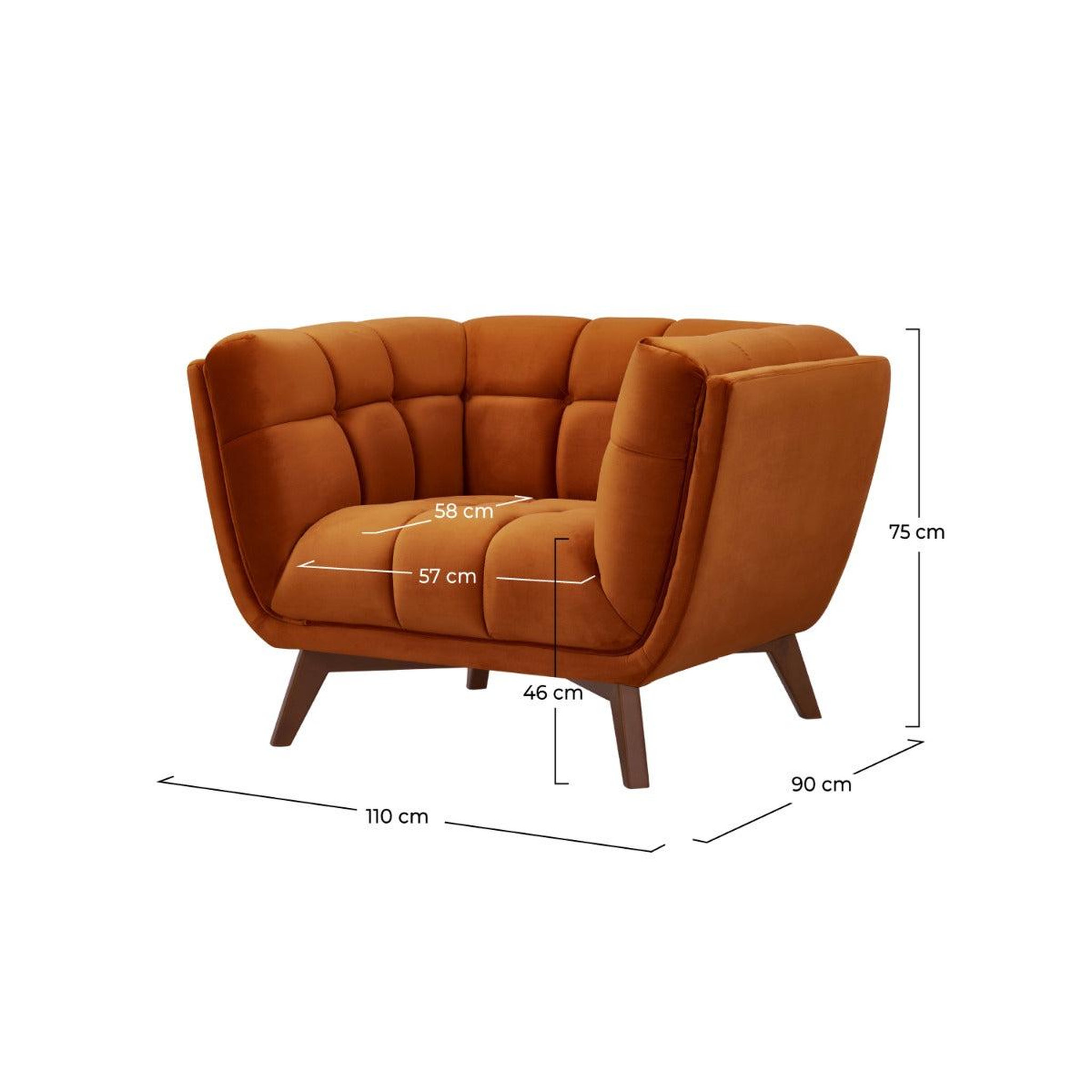 Voir la diapositive 4 : MAISON PAVANE Fauteuil en velours orange curcuma-mona