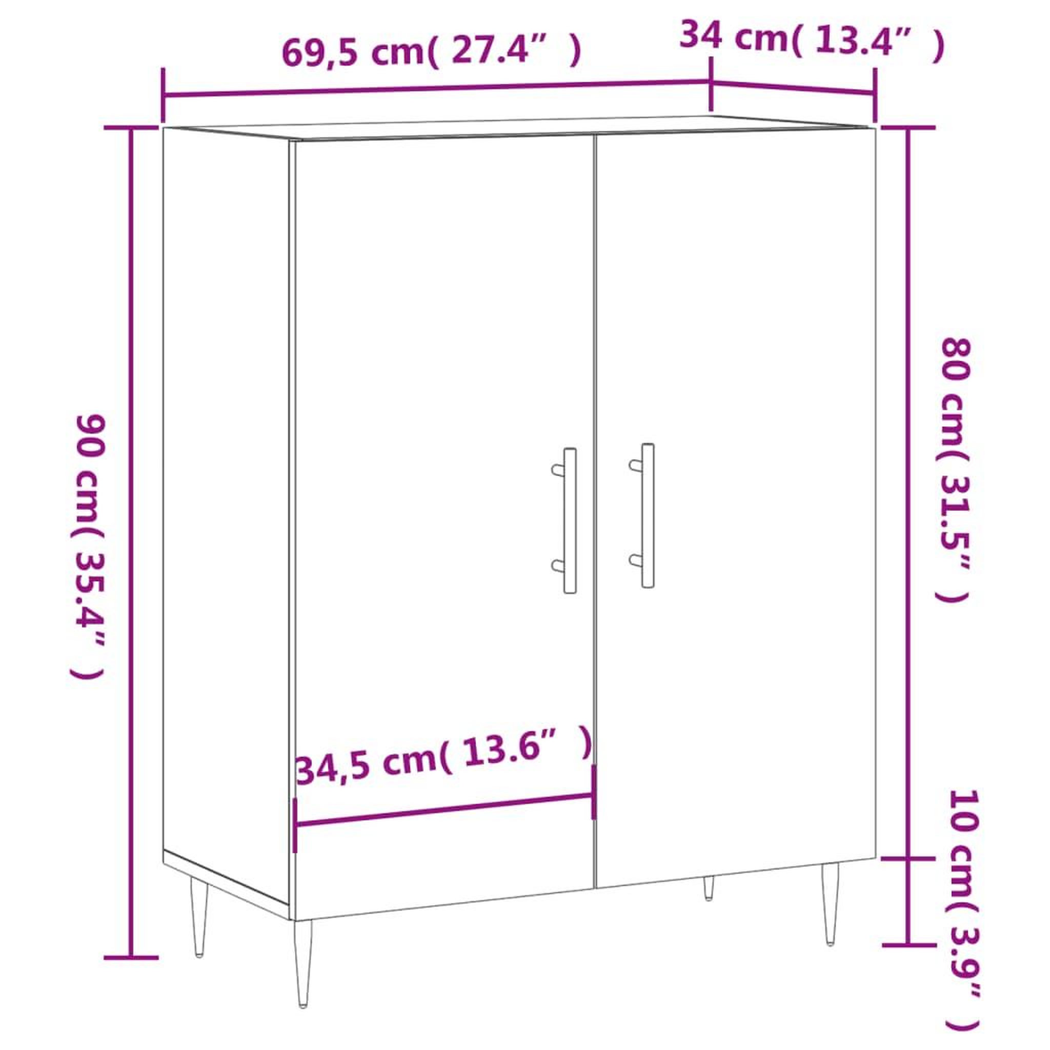 Voir la diapositive 6 : VIDAXL Buffet Blanc brillant 69,5x34x90 cm Bois d'ingenierie
