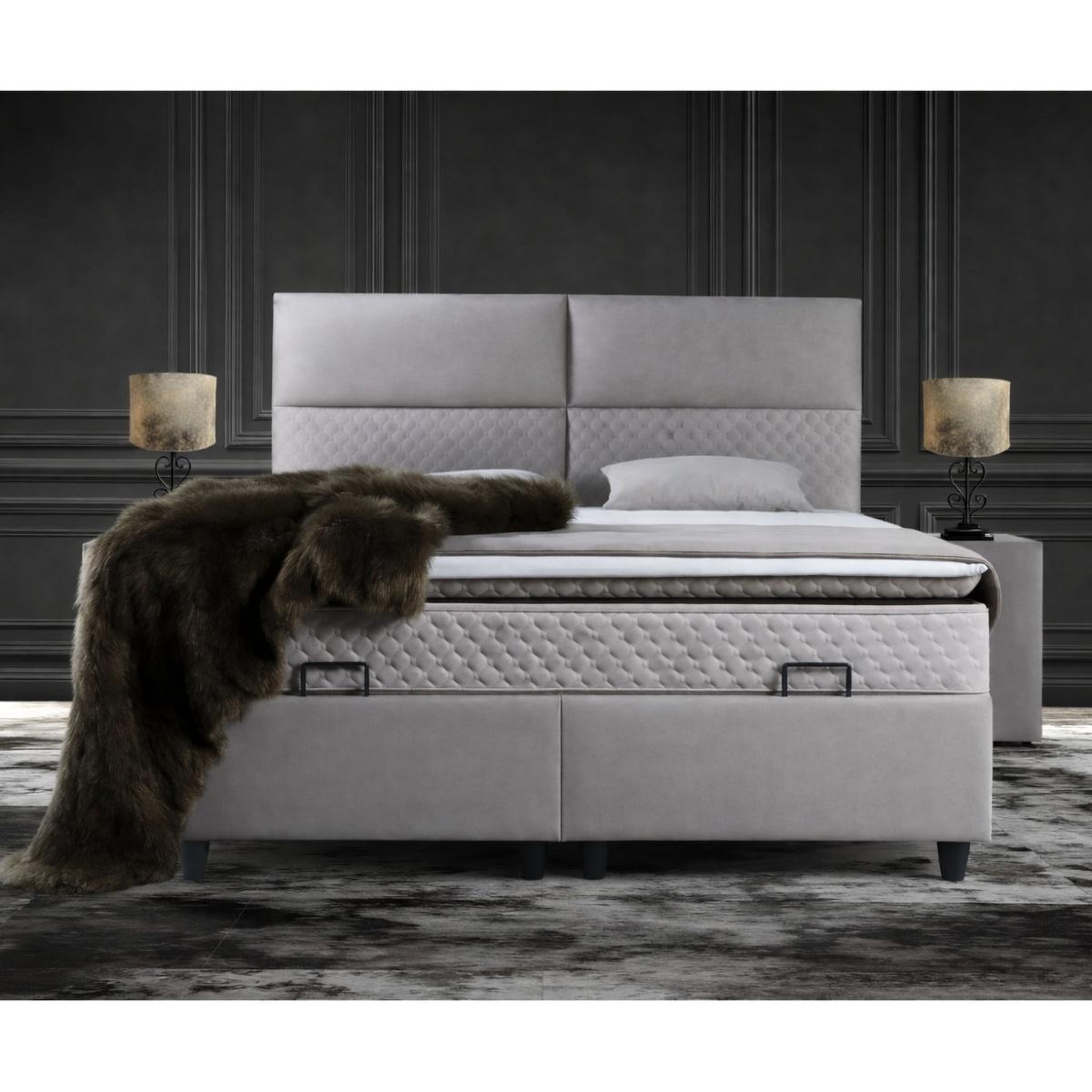 Voir la diapositive 2 : JLC KREATION Lit boxspring complet 140cm + matelas + surmatelas lone