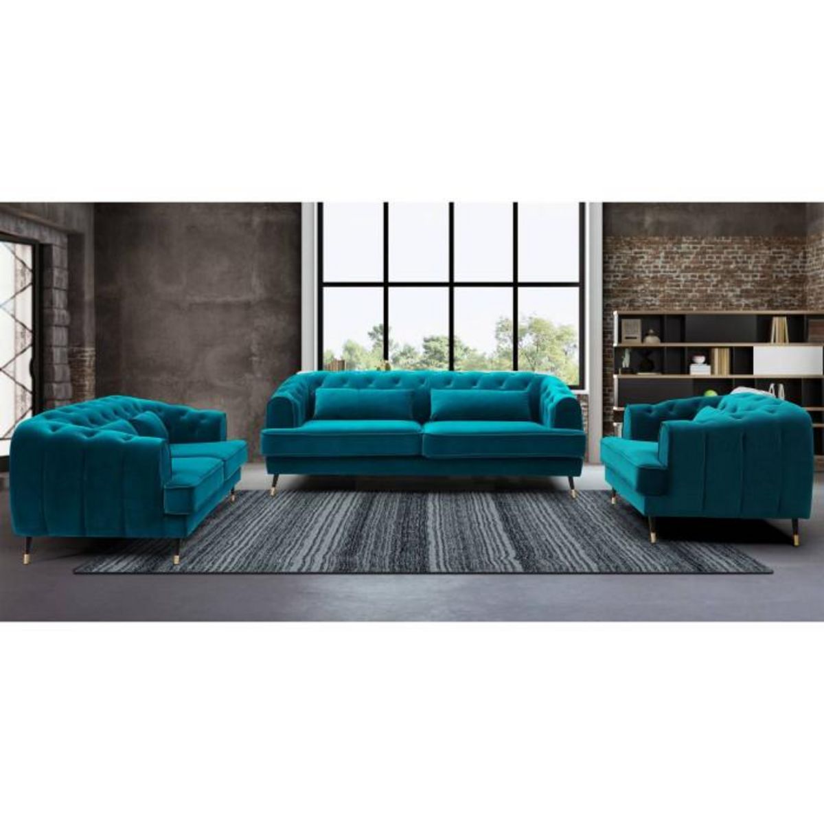 Paris Prix Canapé 2 Places en Velours  Glamour  146cm Bleu