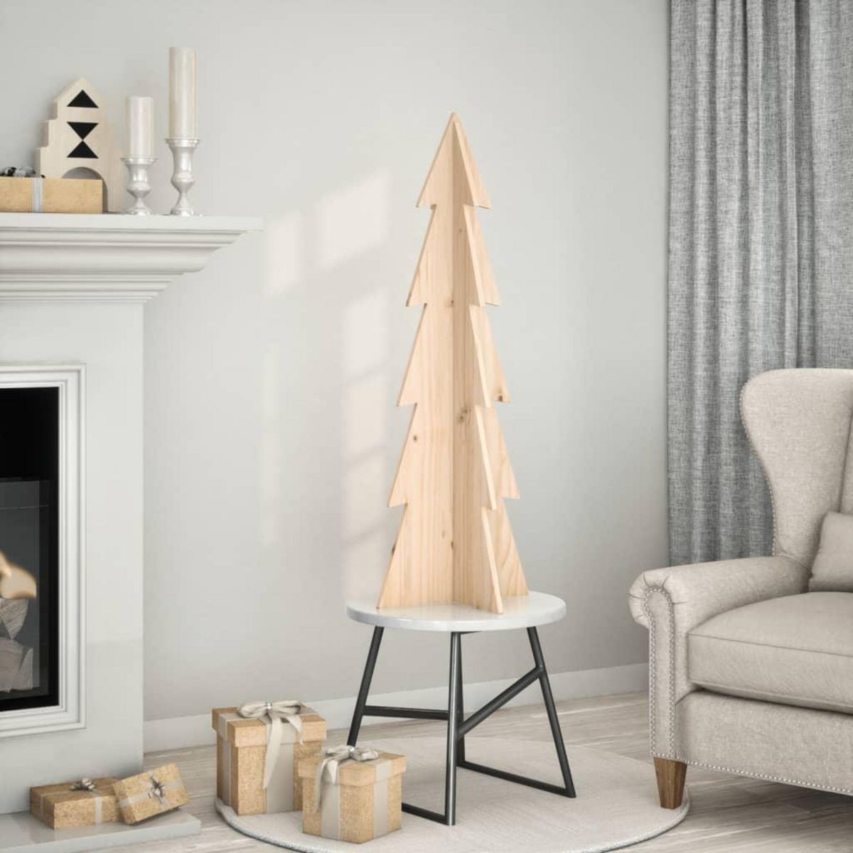 VIDAXL Arbre de Noël en bois pour decoration 112 cm bois massif de pin