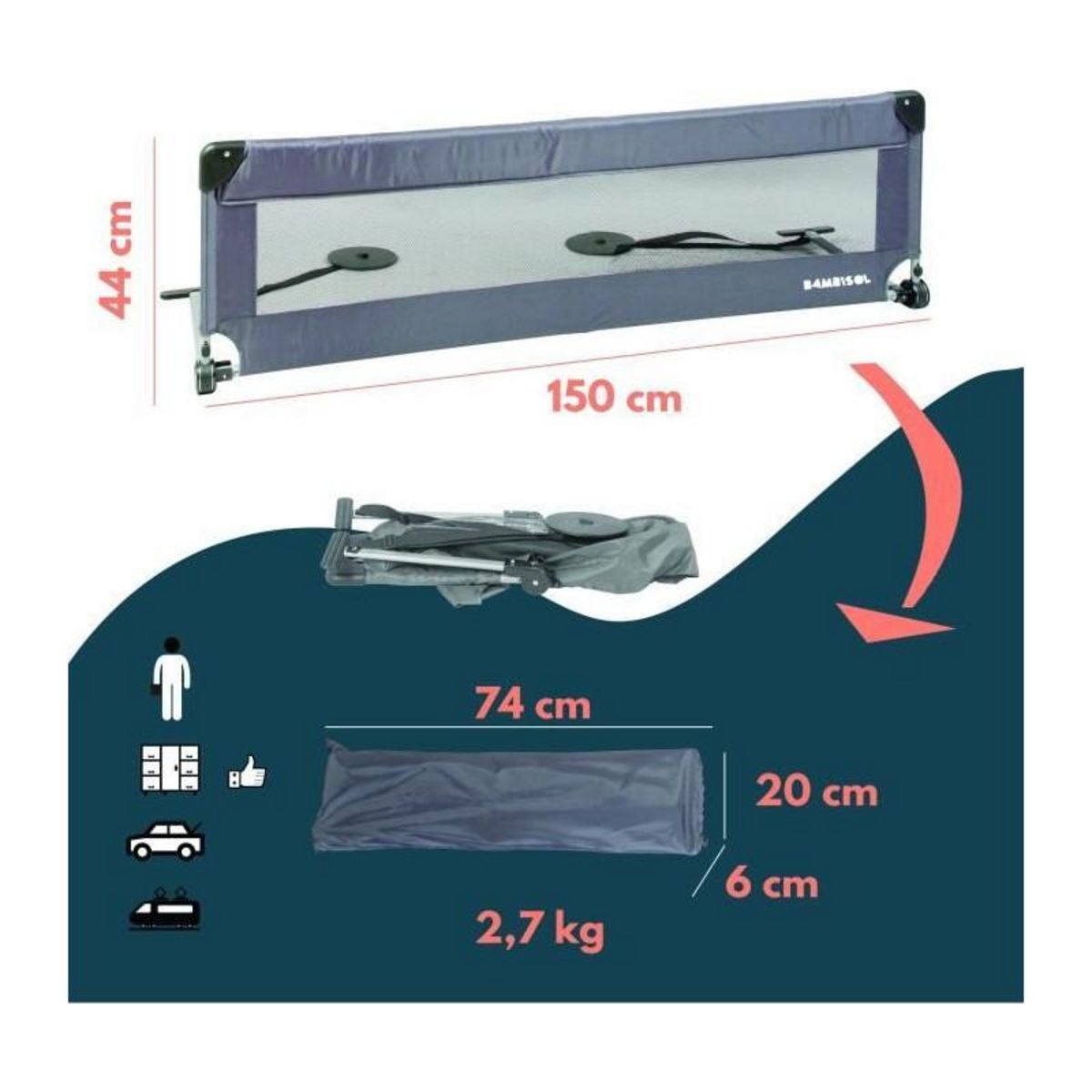 LOOPING Barriere de lit - LOOPING - BL5003G - Rabattable - Gris