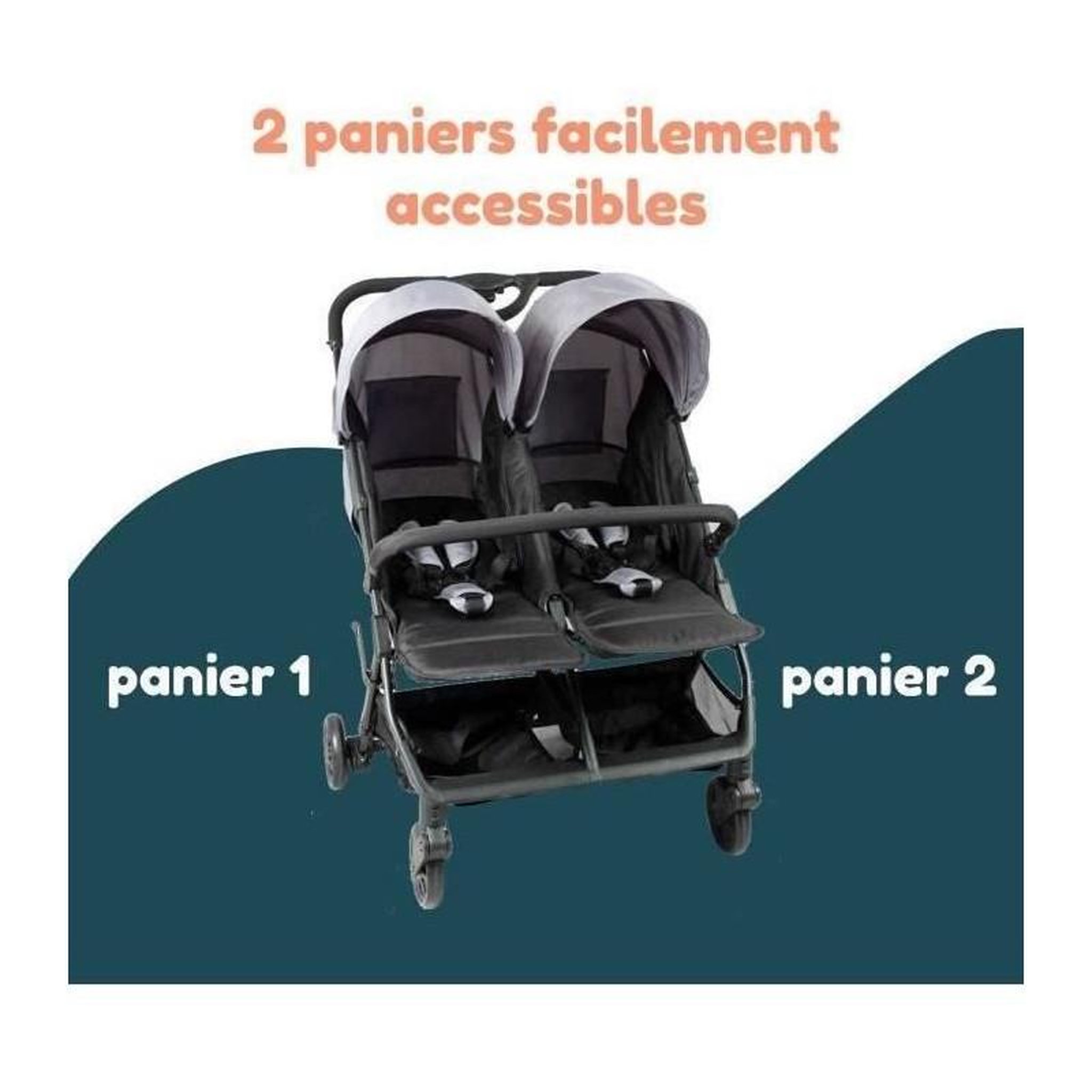 Voir la diapositive 2 : BAMBISOL Bambisol - DS209 GRIS NOIR - Poussette Double Cote a Cote | Pour Jumeaux des la Naissance, Pliage Ultra-Compact | Noir Gris
