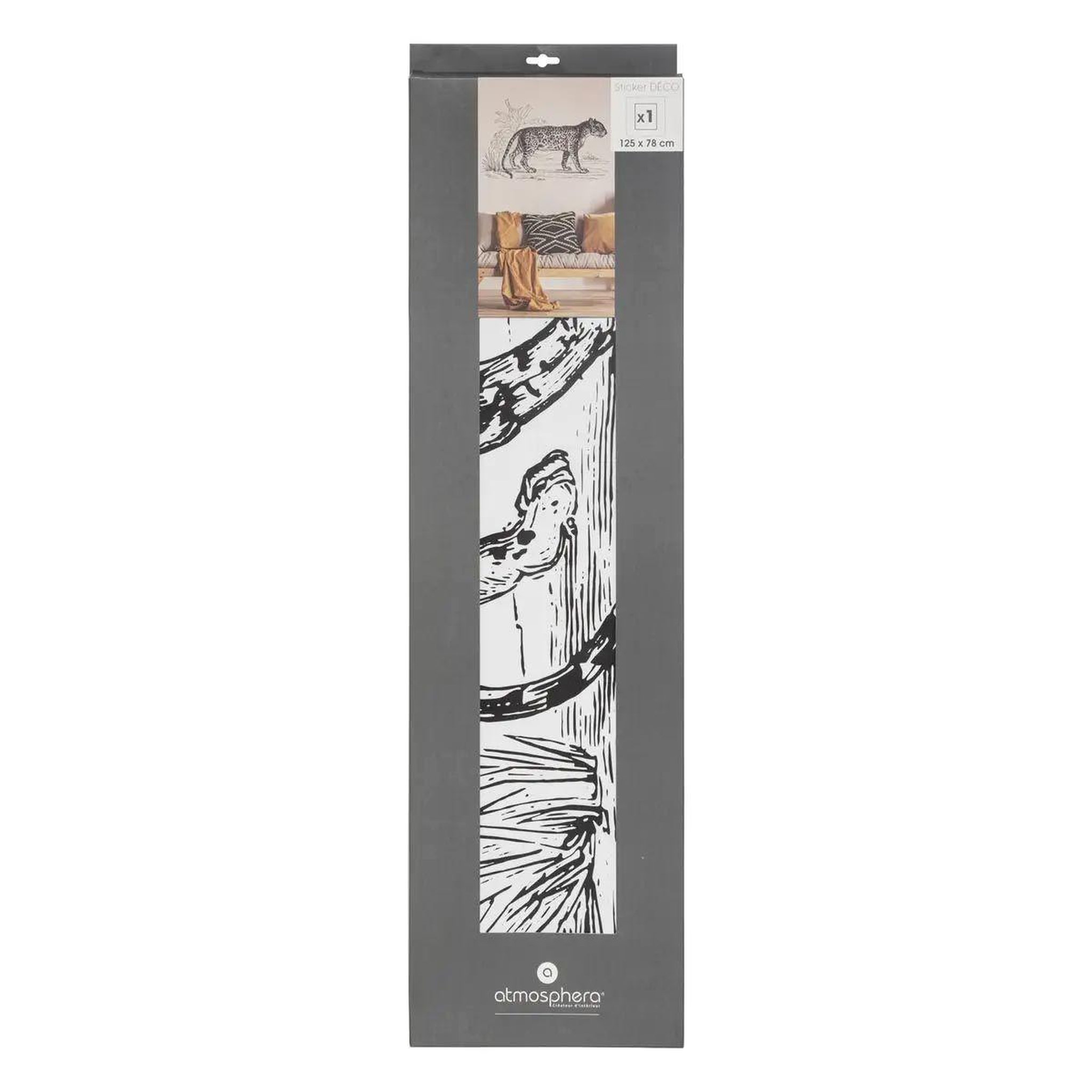 Voir la diapositive 2 : ATMOSPHERA Sticker plat mural  léopard  78x125cm noir & blanc