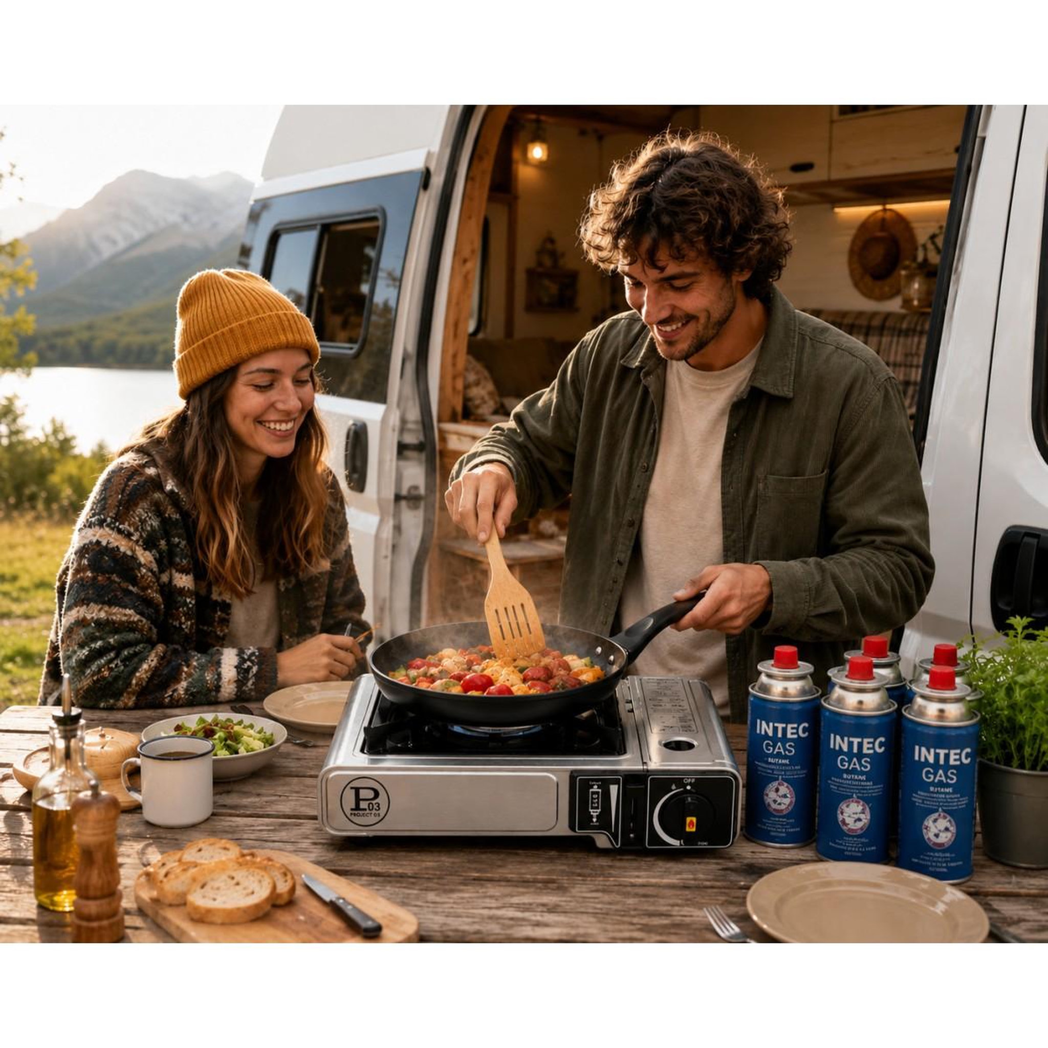 Voir la diapositive 2 : INTEC Réchaud à gaz portable 1feu 2200w + 8 cartouches gaz butane idéal réchaud camping, van cuisine extérieure intec