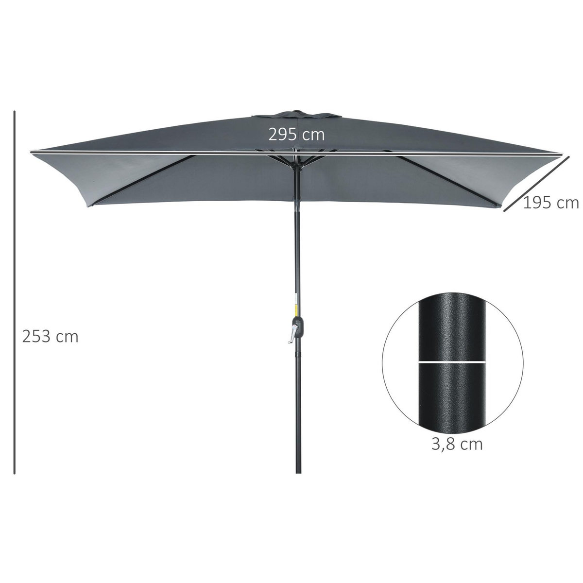 OUTSUNNY Parasol inclinable rectangulaire métal polyester haute densité 2,95L x 1,95l x 2,4H m gris
