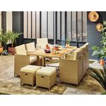 BEST MOBILIER Cuba – salon de jardin encastrable en résine tressé beige - 10 places - coussins beige + housse de protection. Coloris disponibles : Beige
