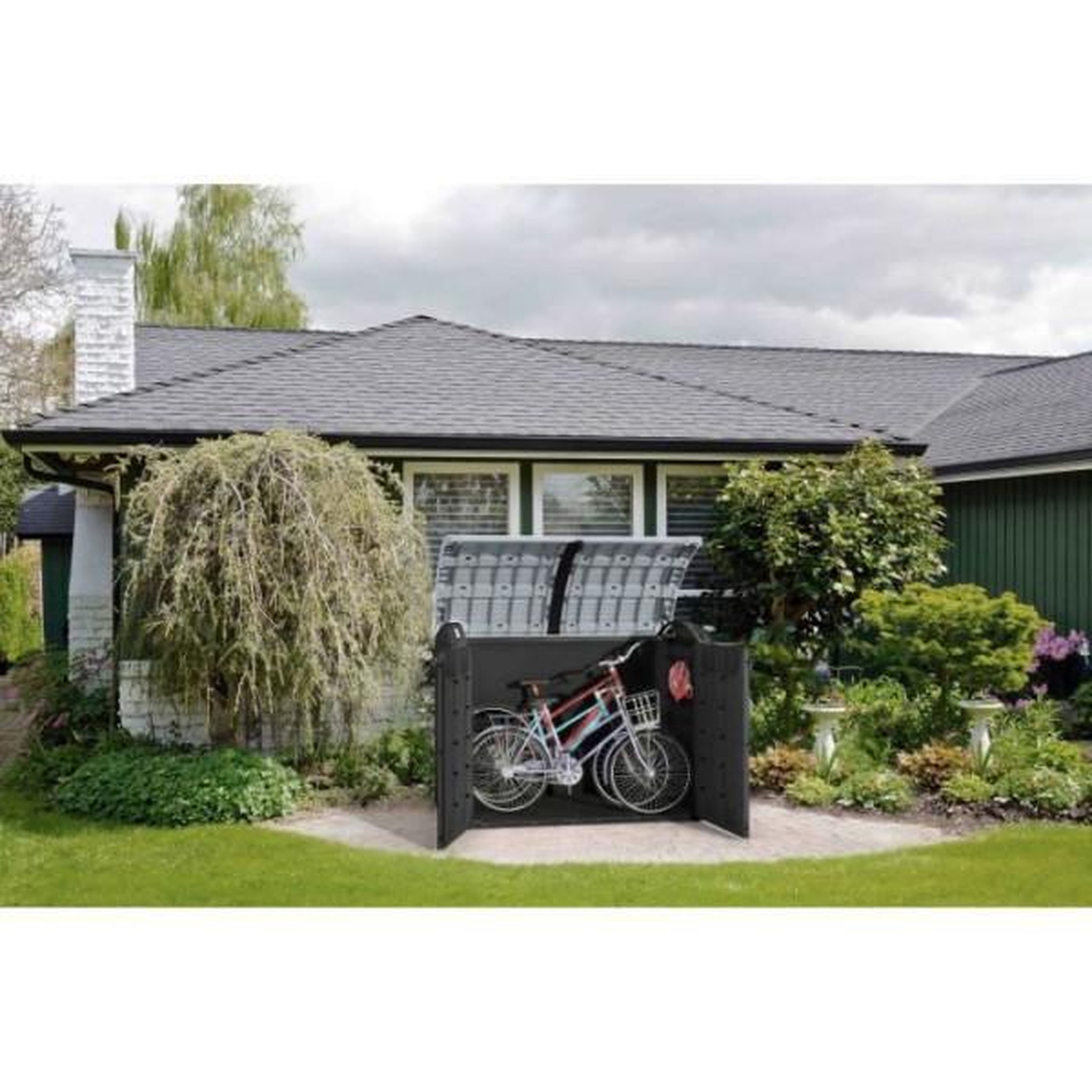 Voir la diapositive 3 : Keter Coffre de rangement extérieur KETER en résine 2000 litres Noir et gris - Abri de stockage de jardin