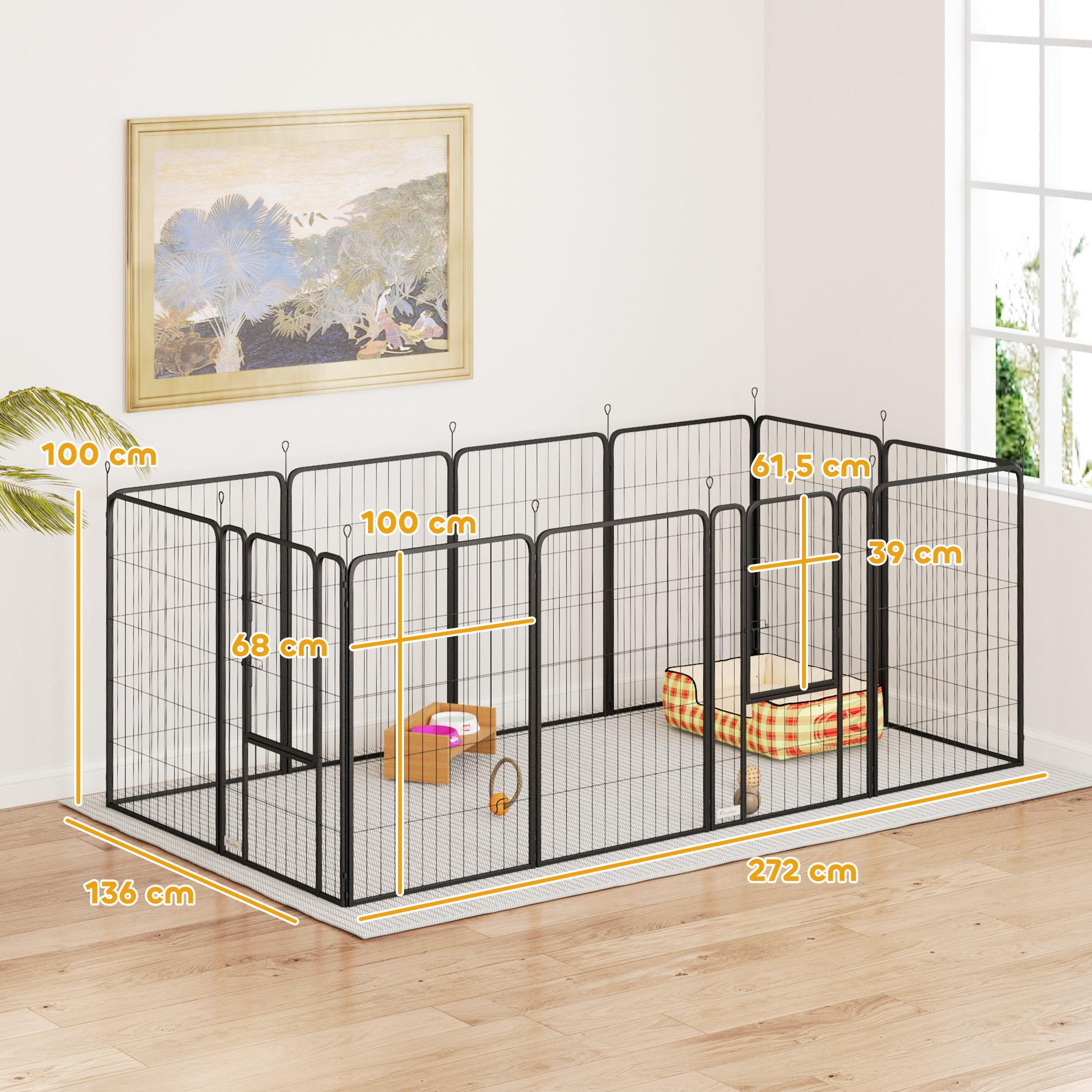 Voir la diapositive 3 : PAWHUT Parc enclos chien modulable pliable 12 panneaux porte verrouillable acier époxy noir