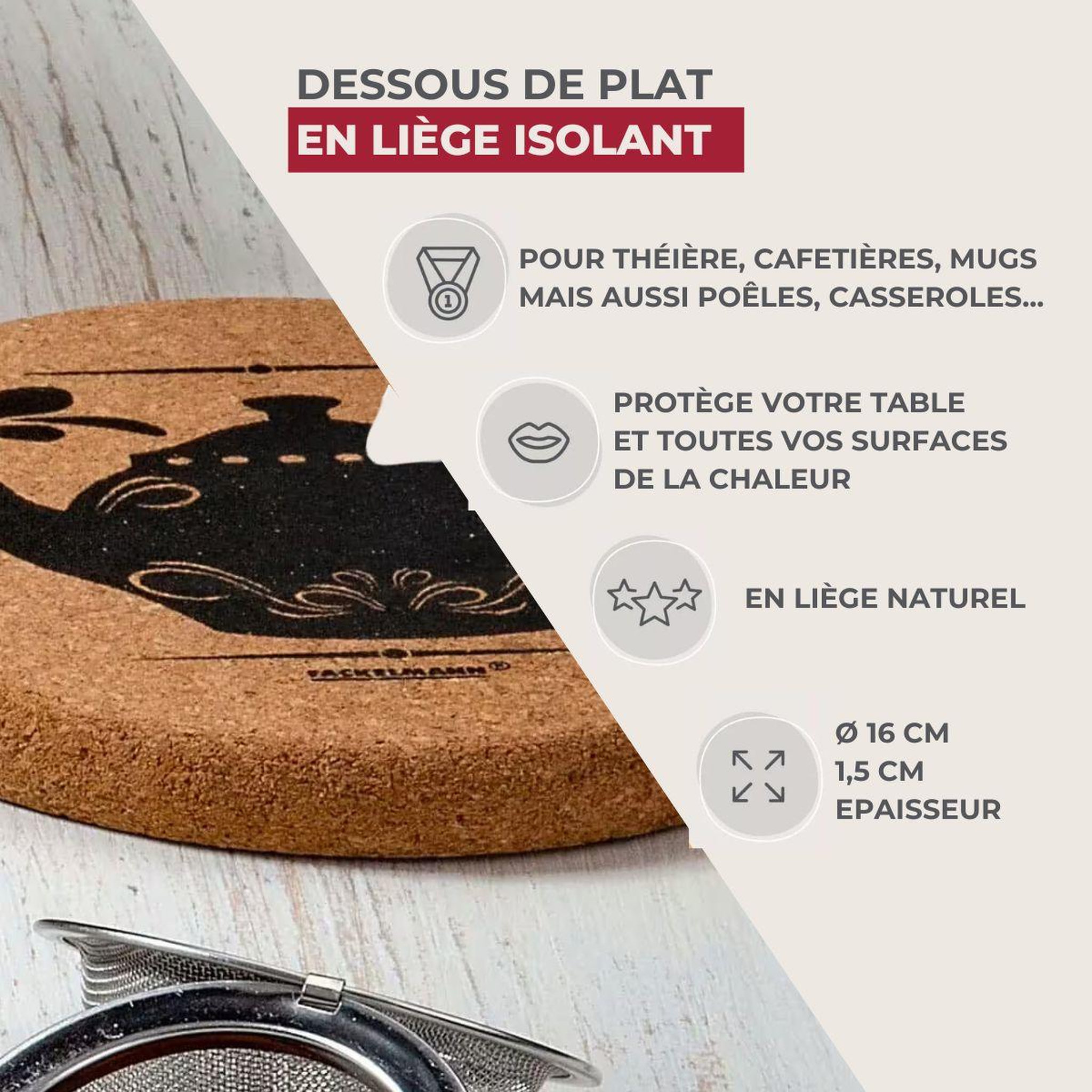 Voir la diapositive 3 : Fackelmann Dessous de plat pour théière en liège fackelmann