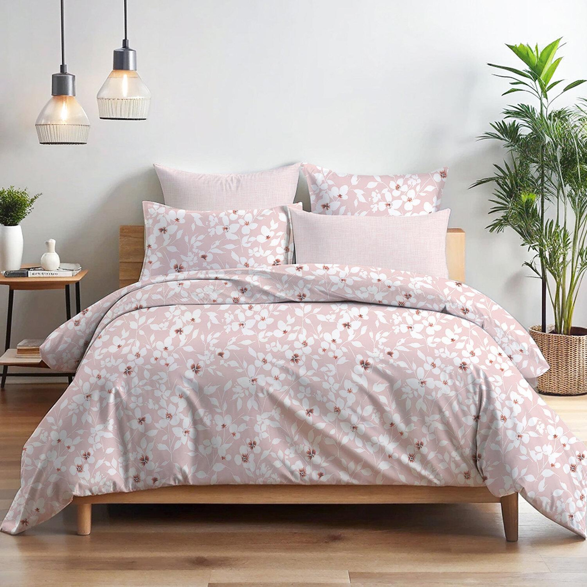 Home collection Parure housse de couette 100% coton 54 fils imprimé - flower rose. Coloris disponibles : Rose