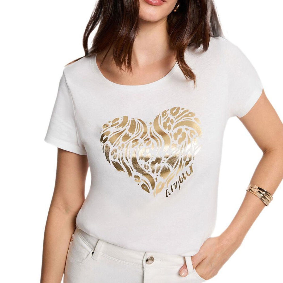 MORGAN T-Shirt Blanc/Doré Femme Morgan Serigraphie1
