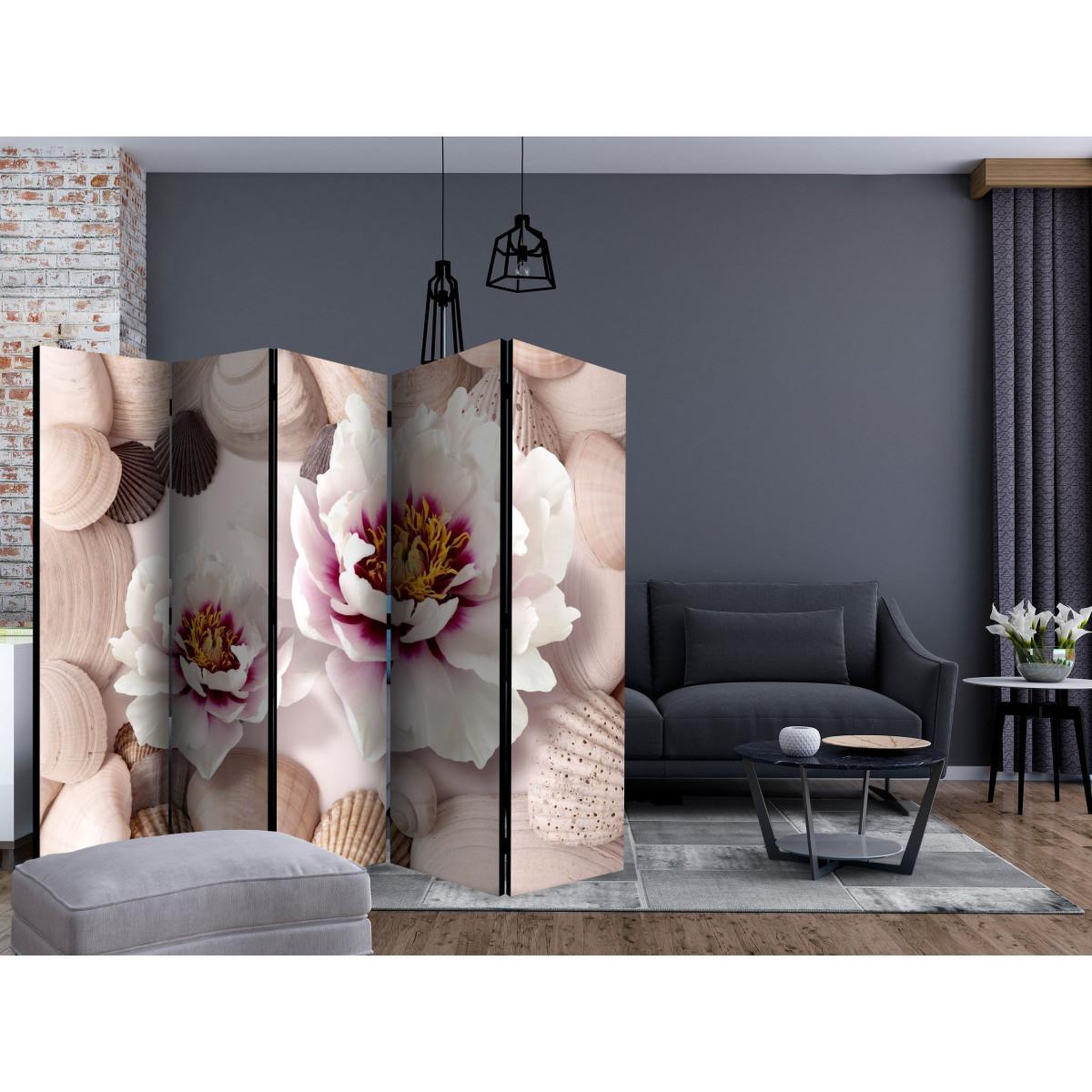 Voir la diapositive 2 : Paris Prix Paravent 5 volets  flowers & shells  172x225cm
