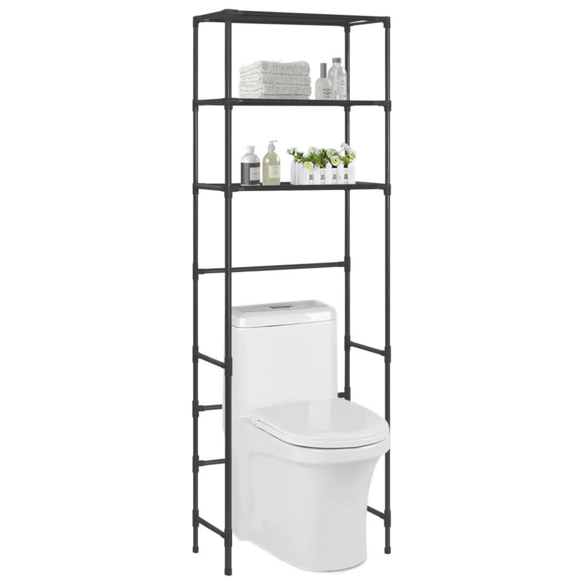 VIDAXL Support de rangement de toilette a 3 niveaux Noir 53x28x169 cm