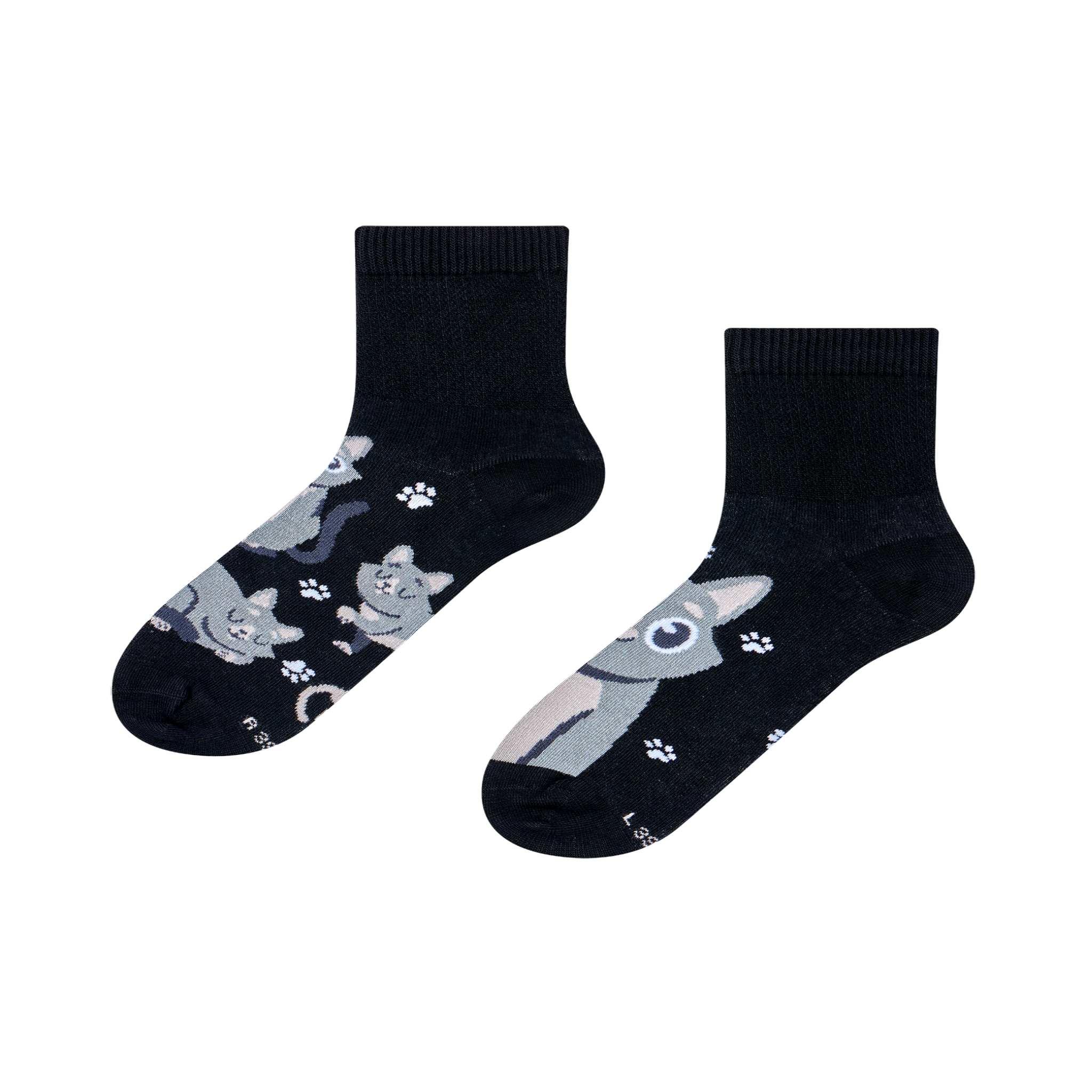 DEDOLES Chaussettes courtes anti-stress chat gris. Coloris disponibles : Noir