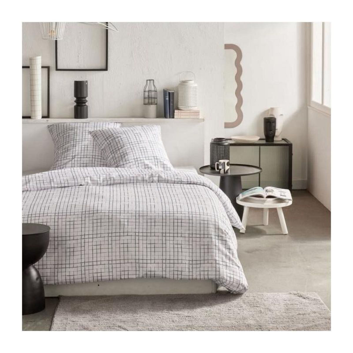 Today Parure de lit - TODAY Crazy - Imprimé Carreaux - 2 personnes - 220 x 240 cm - Blanc