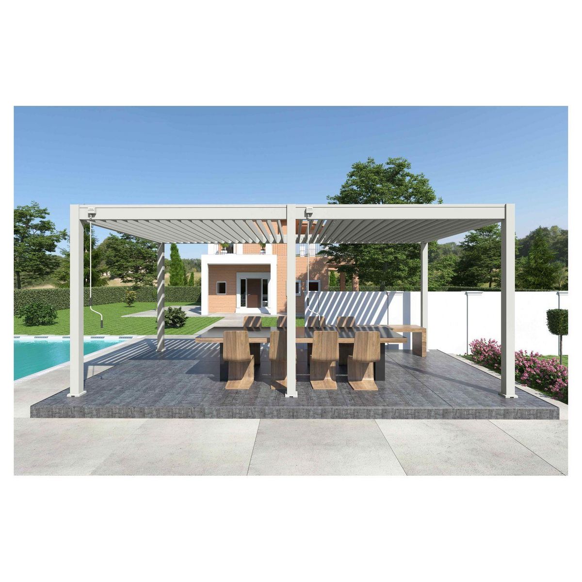 OMBREA Pergola bioclimatique autoportée 3x6 m - Aluminium - Blanc - VS OmBREA®