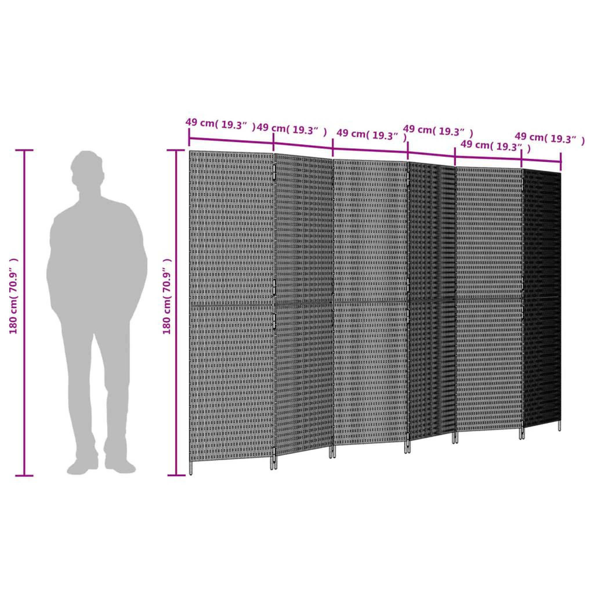 Voir la diapositive 6 : VIDAXL Cloison de separation 6 panneaux noir resine tressee