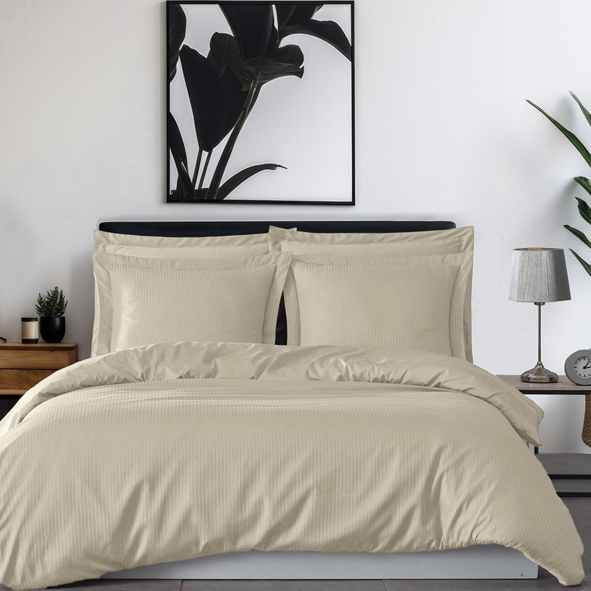 Sensei Maison Parure housse de couette rayée satin + 2 taies 65x65 cm VERSALUXE