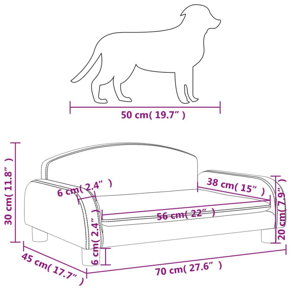 VIDAXL Lit pour chien gris 70x45x30 cm similicuir