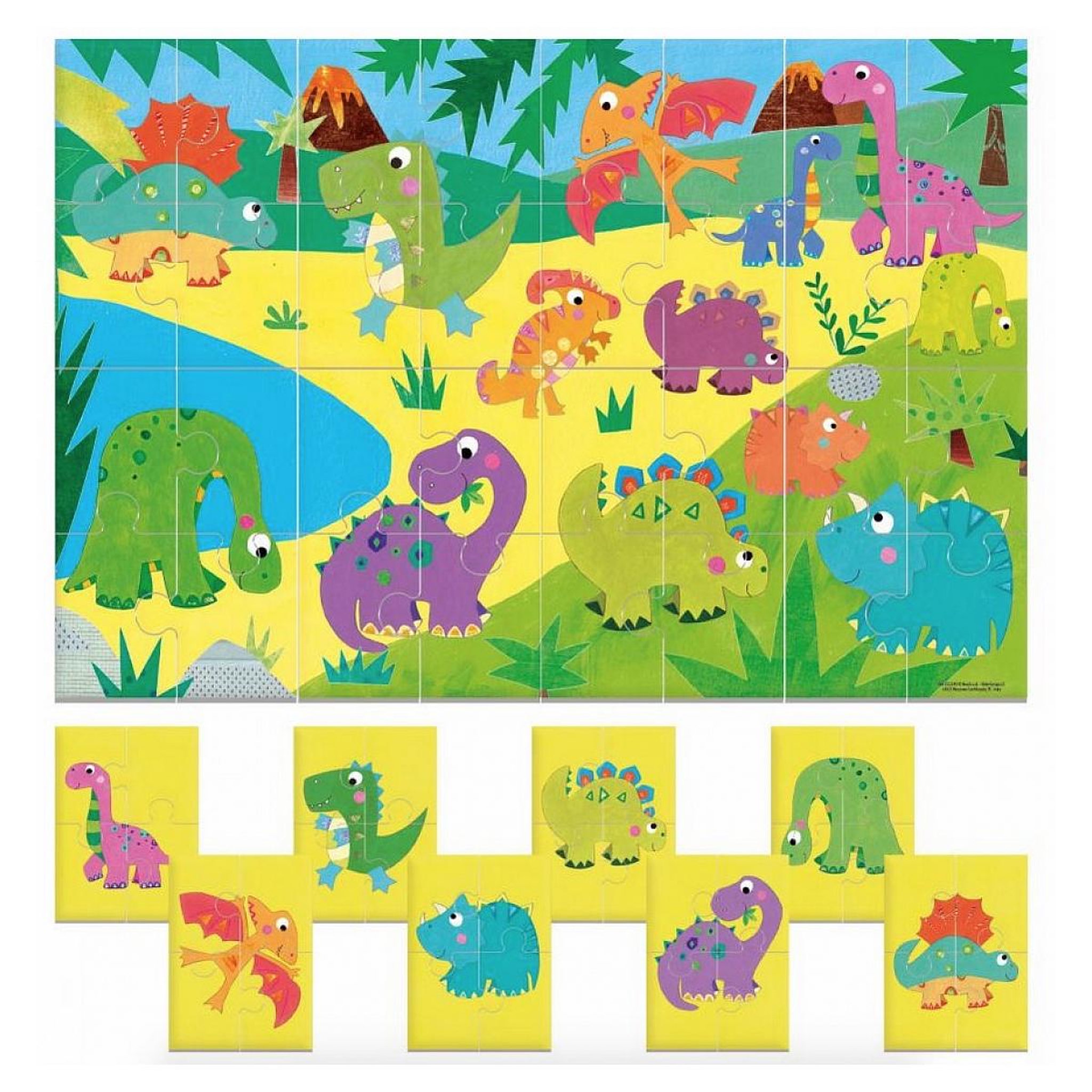 Voir la diapositive 2 : HEADU Puzzle recto verso 8+1 Dinosaures