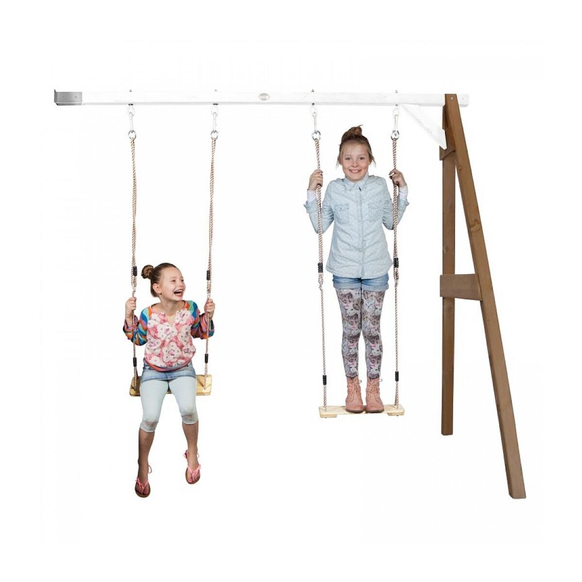 Axi House AXI Portique mural en bois Marron Blanc 2 balançoires 160x244x207cm