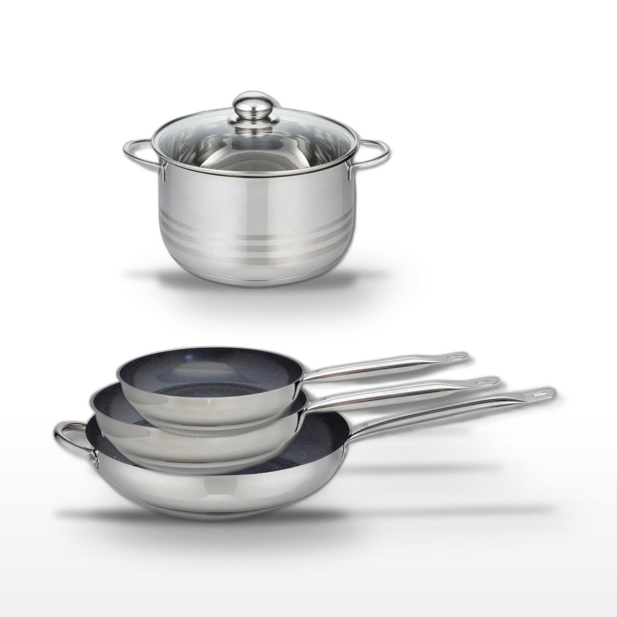 ELO Lot de 3 Poêles céramique 24/28/32 cm Elo Profi Therm Platinum et Faitout 24 cm