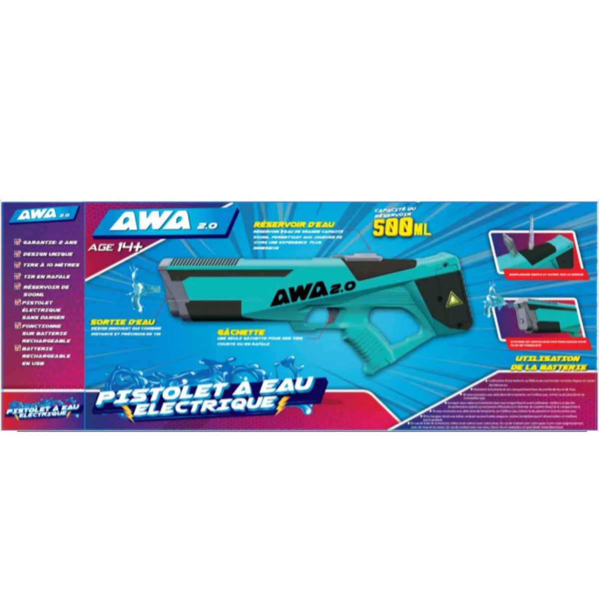 AWA Pistolet à eau électronique AWA - bleu