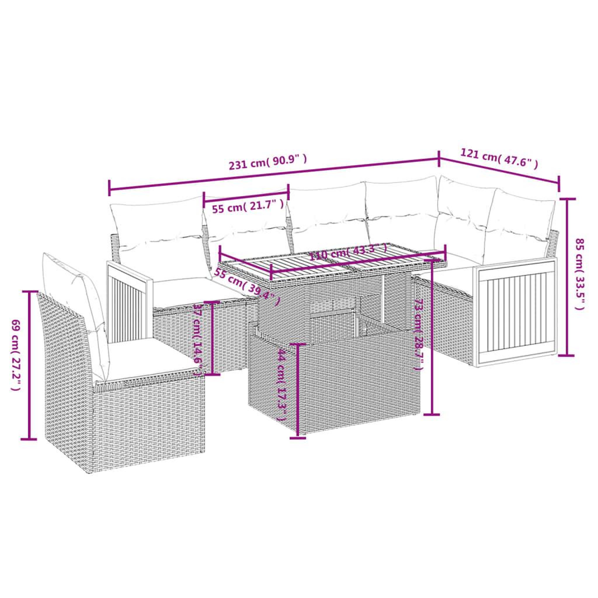 Voir la diapositive 4 : VIDAXL Salon de jardin avec coussins 7 pcs gris resine tressee
