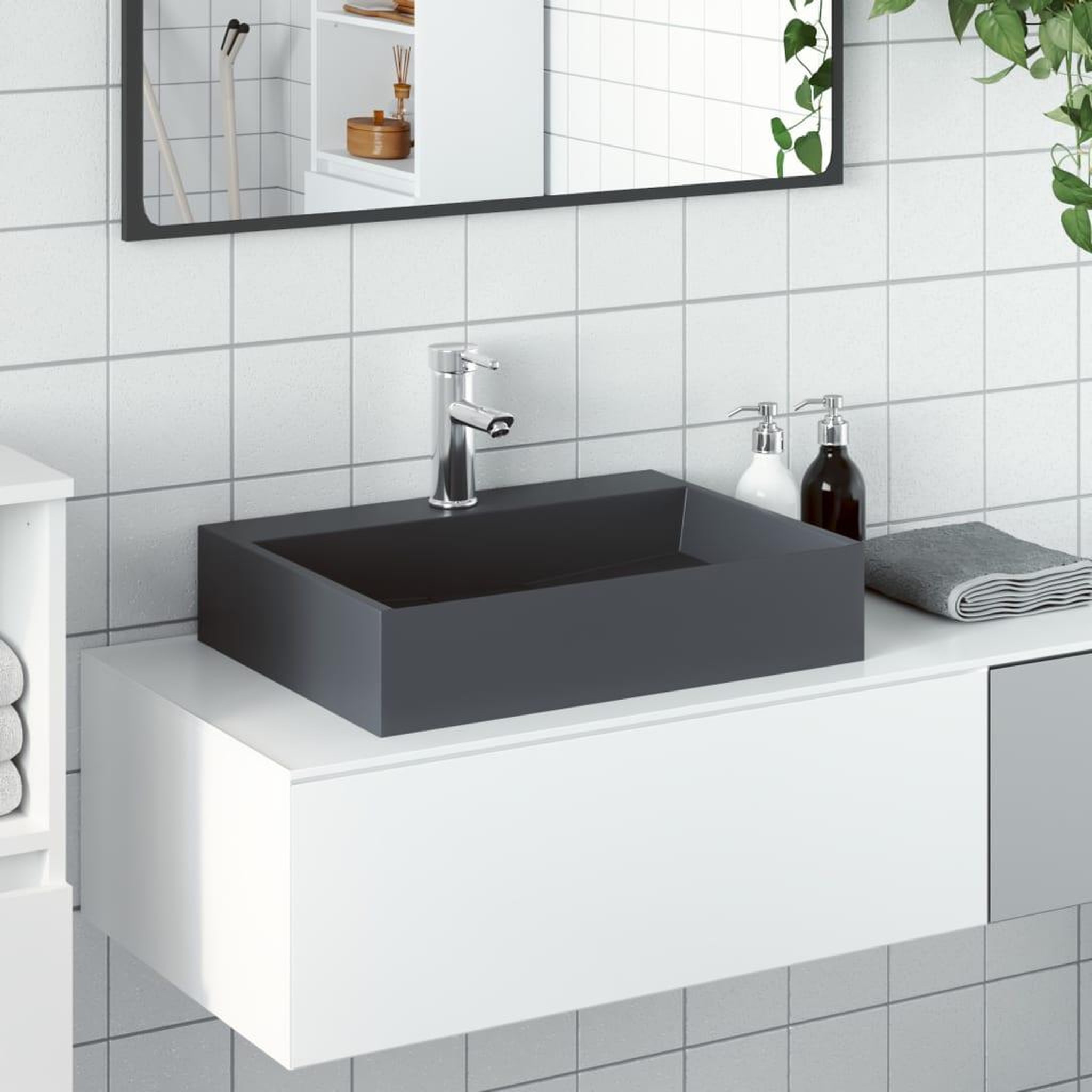 VIDAXL Vasque 50x38x11 cm fonte minerale/marbre anthracite