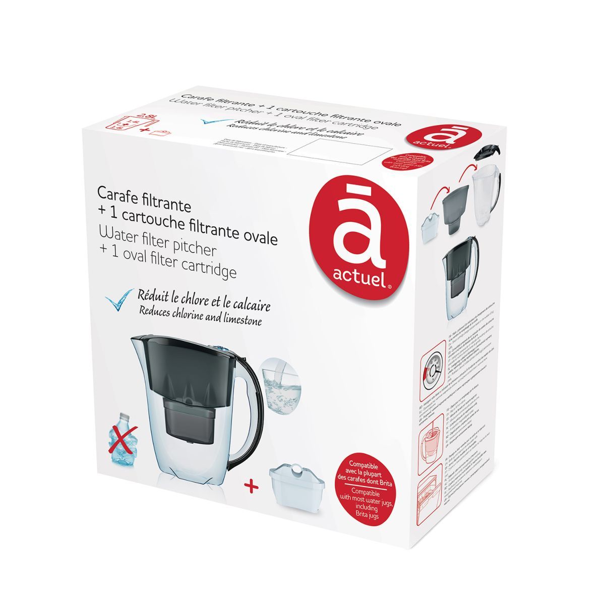 ACTUEL Carafe 2,8 litres noir avec 1 cartouche filtrante